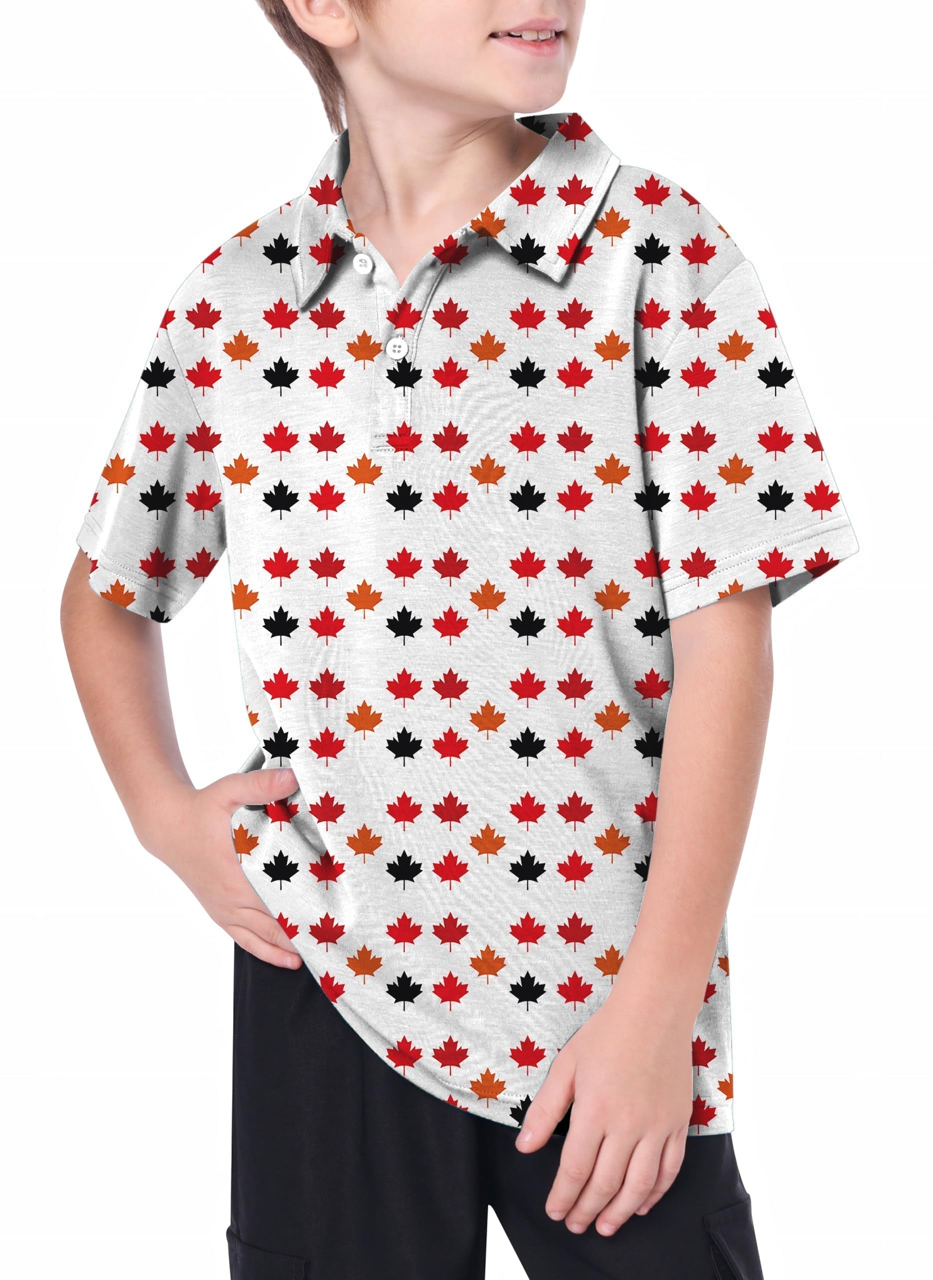 Youth Canada Four Color maple leaves golf polo for kids with 4-way stretch and moisture-wicking fabric