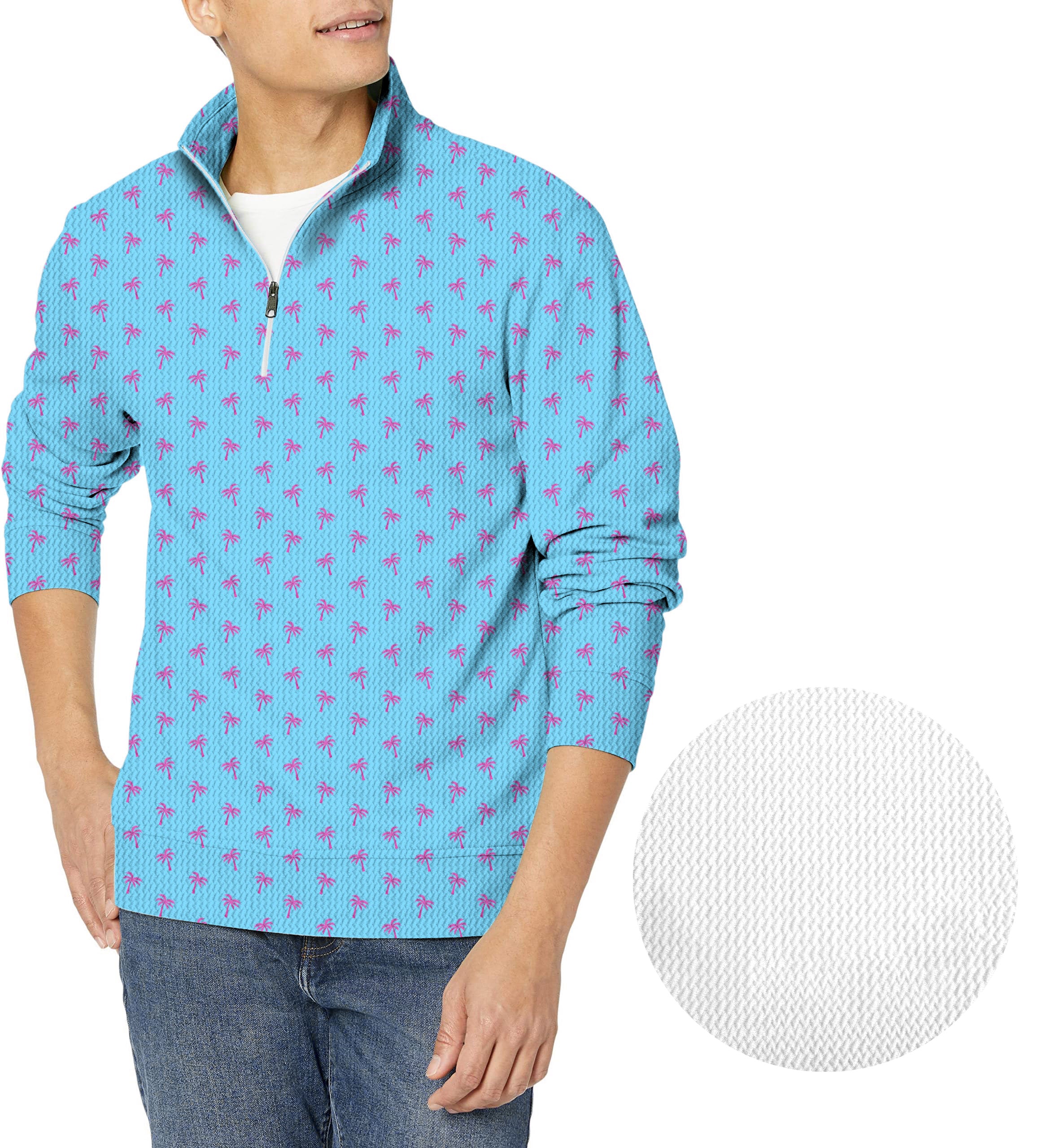 Pink Palm Trees-Men's Golf Waffle Zipper Pullover