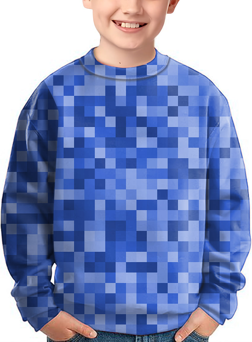 Navy blue Pixel Big Crewneck Pullover Kids Ugly Sweater