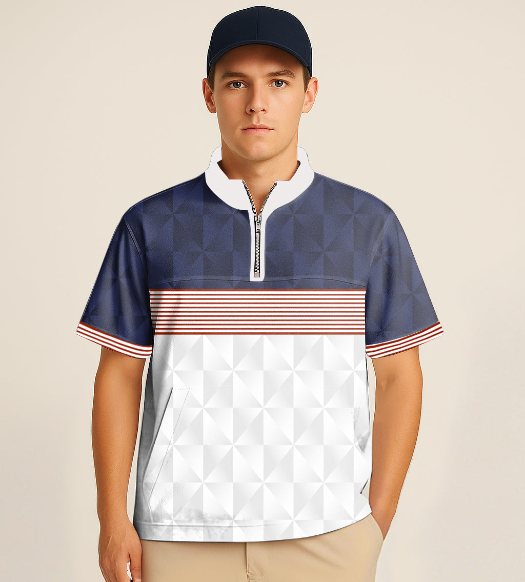 Half zipper turtleneck golf shirt with stripe splicing and custom embroidery for sports team uniforms