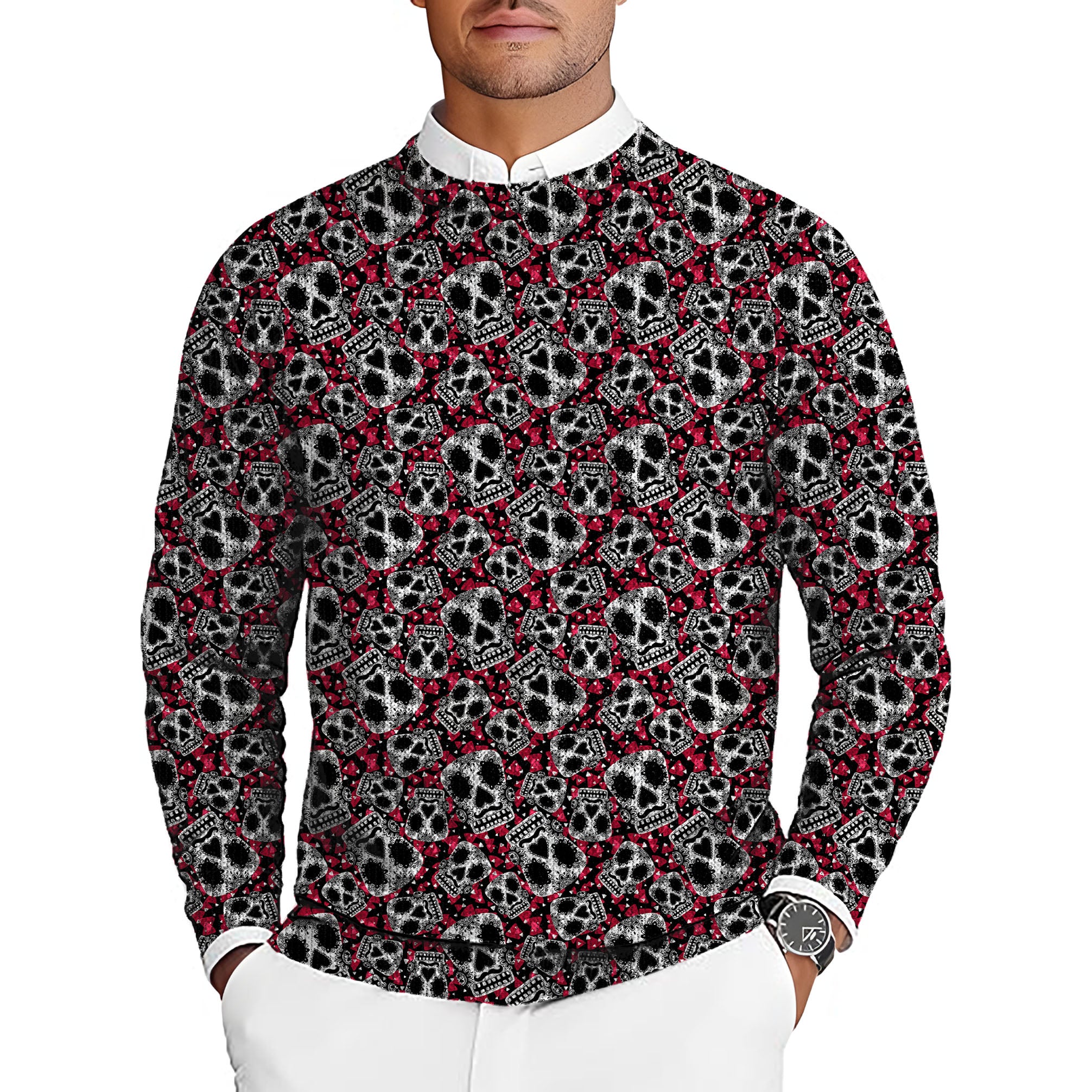 Sugar Skull Pattern Men's Golf Crewneck Pullover Sweaters Ugly Sweater