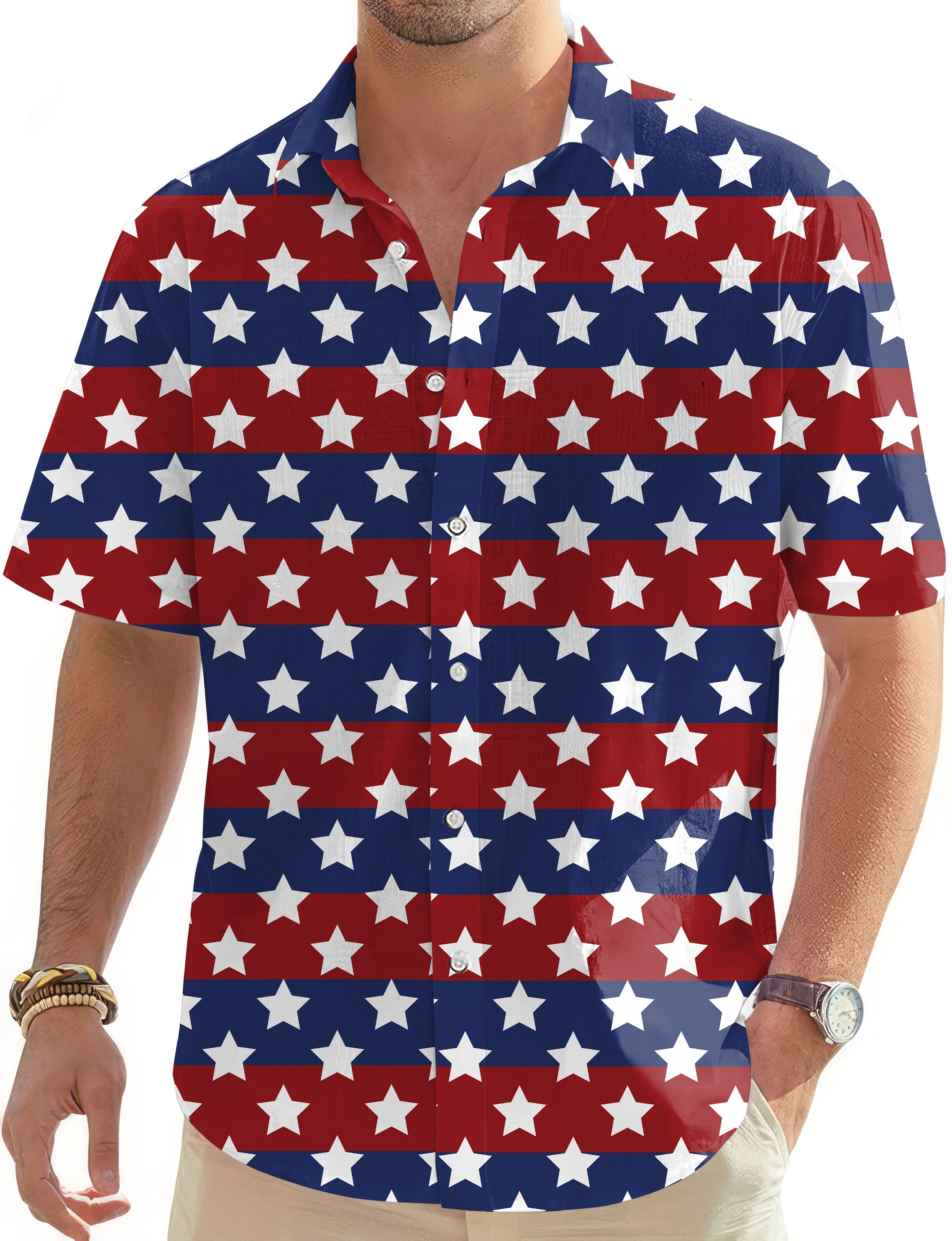 Men's US flag stars Hawaiian golf shirt with button-down collar and short sleeves