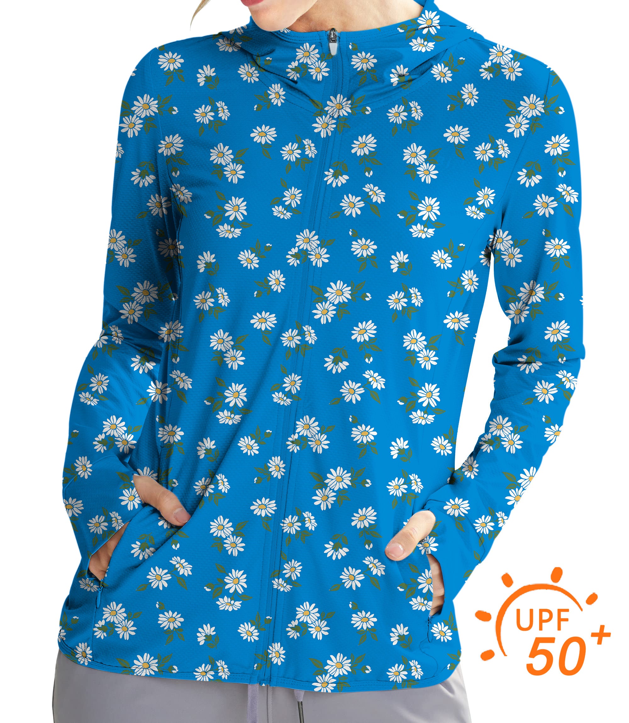 Women's Outdoor Blue Daisy Golf Sun Protection Slim Fit zip hoodies