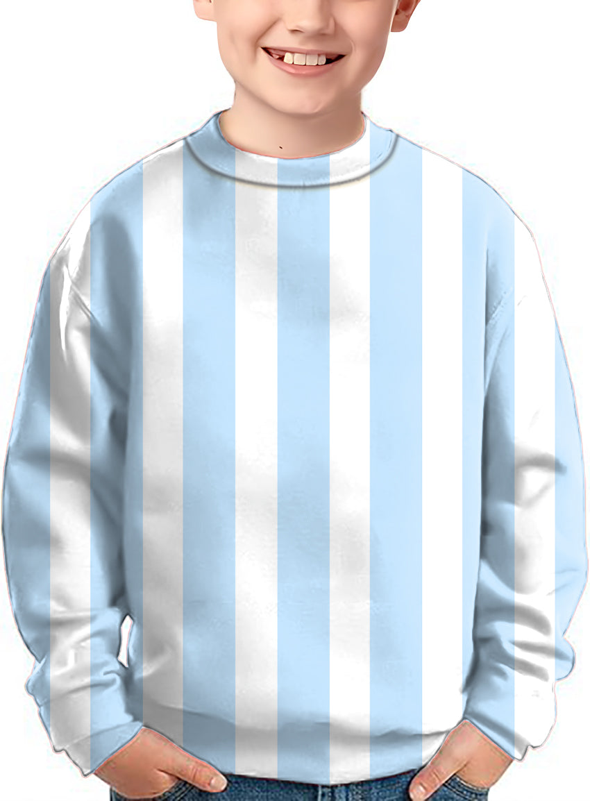 Blue and white vertical stripes Crewneck Pullover Kids Ugly Sweater