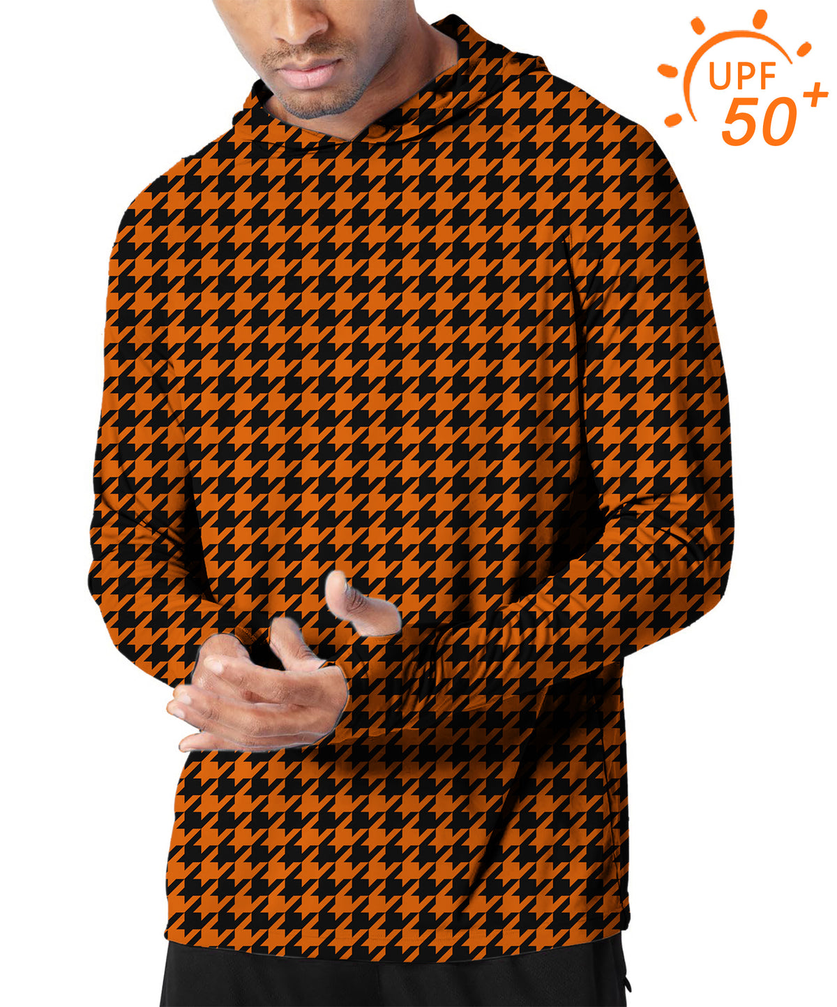 Men's Outdoor Halloween yellow and black houndstooth Golf Sun Protection Loose Fit hoodies
