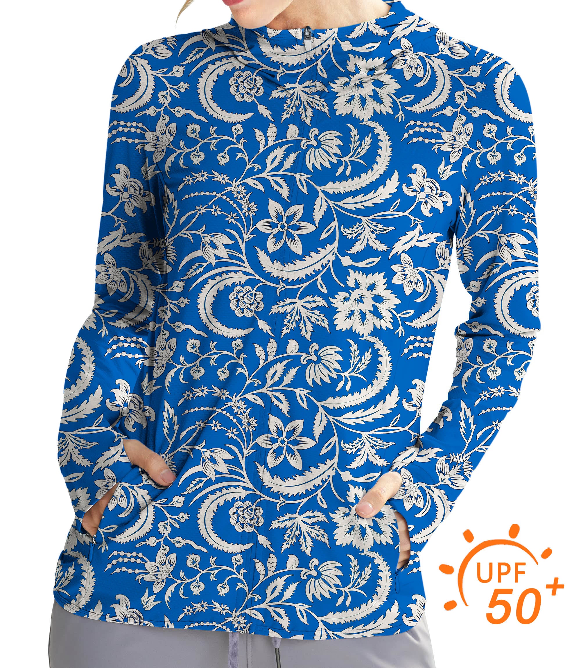 Women's Outdoor Blue flowers Golf Sun Protection Slim Fit zip hoodies