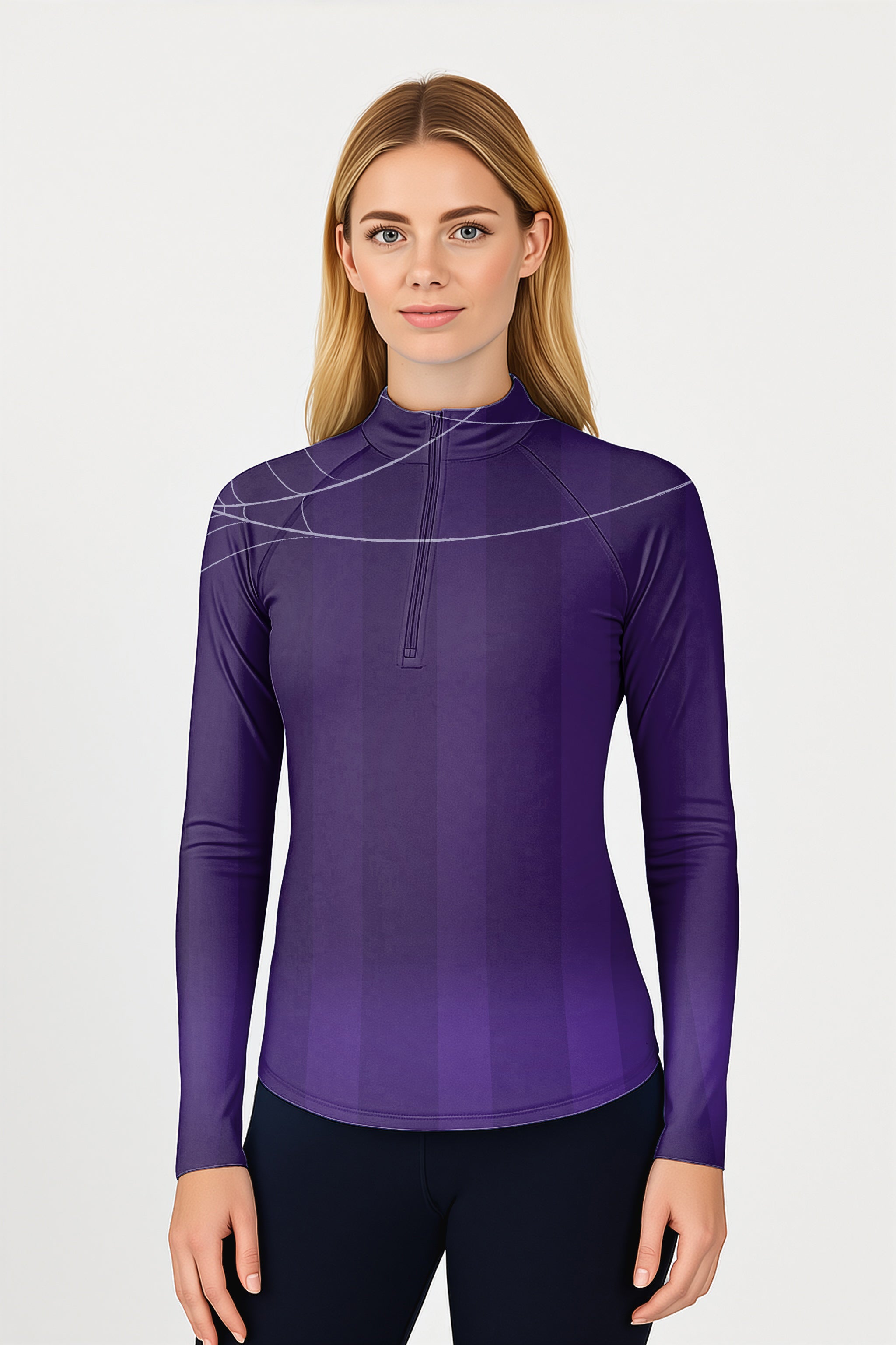 Halloween purple spiderweb Women's Golf Active 3/4 Zipper Top Long Sleeves