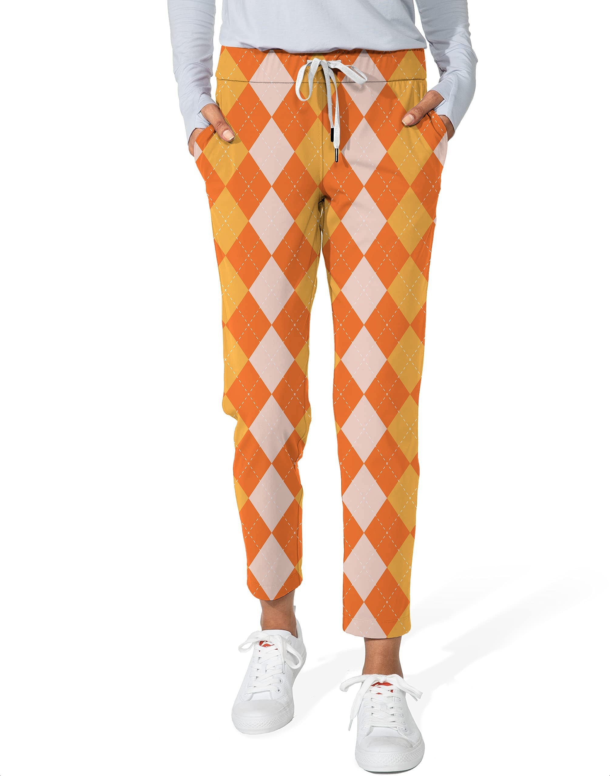 Women's Halloween Orange Apricot argyle 7/8 stretch ankle golf pants