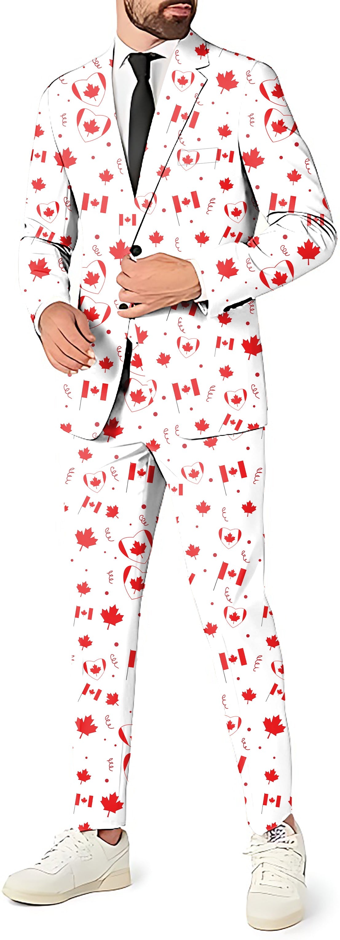 Men's Canadian Patriotic Flag suit with blazer, pants, and vest for theme parties