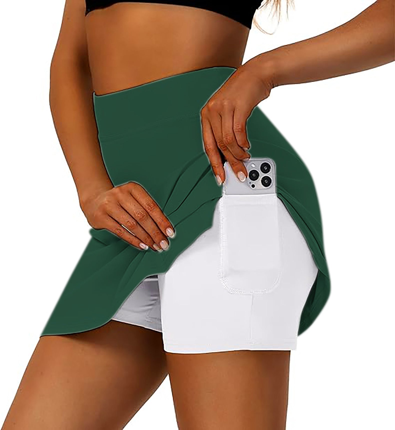 Pumpkin green Halloween women's flared golf skort with inner shorts and phone pocket