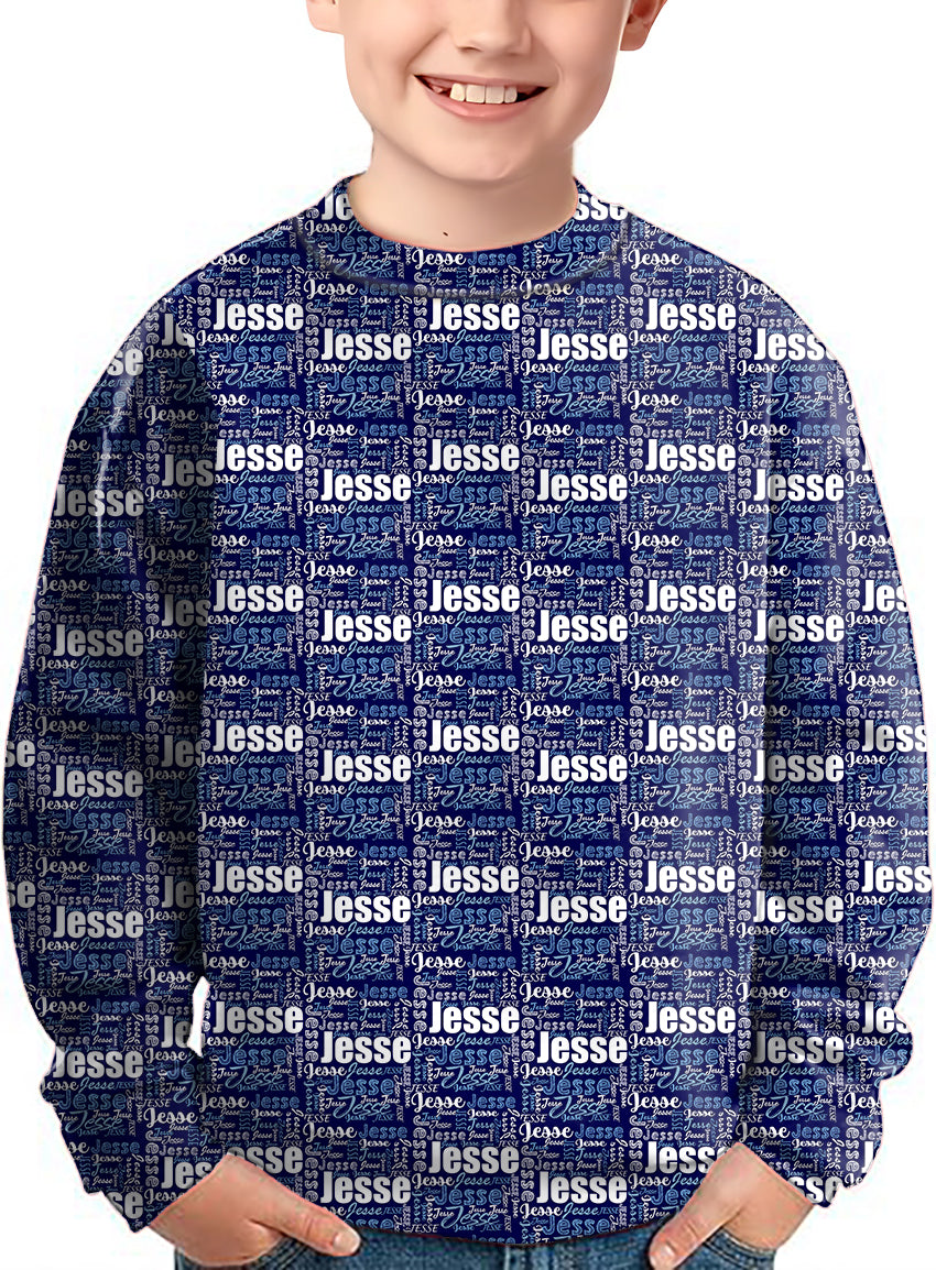 Custom name navy blue Crewneck Pullover Kids Ugly Sweater