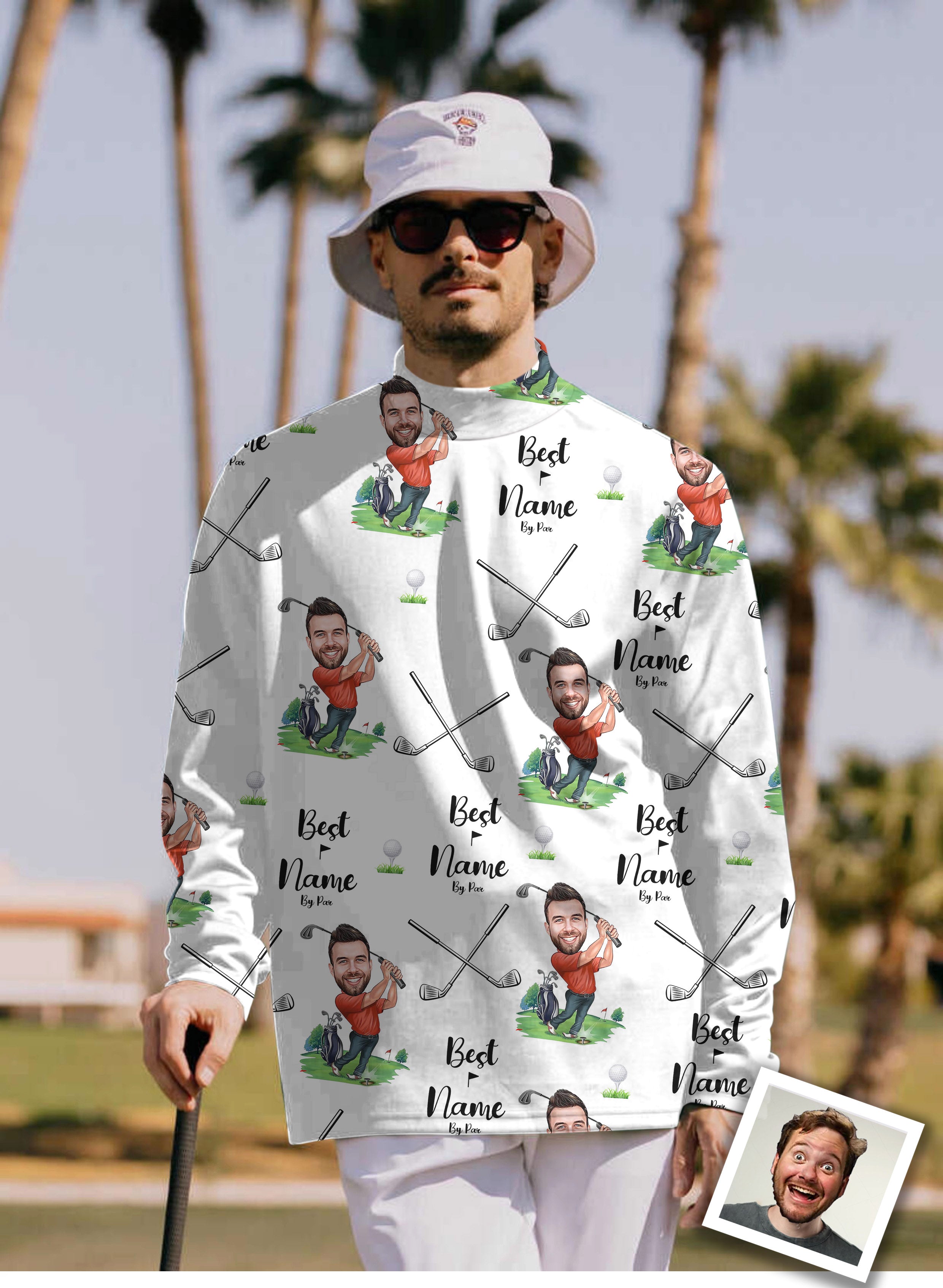 Men's Custom Photo Face & Your Name Pullover High neck Long/Short sleeve T-Shirt