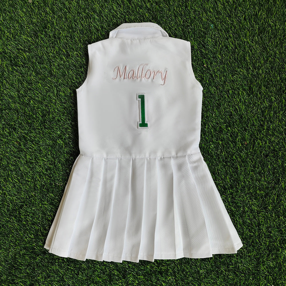 Personalized Golf Toddler Caddy Dress Infant Golf White Outfit Baby Golf 1st Birthday Dress Machine Embroidered Golf Dress Children's Jumpsuit