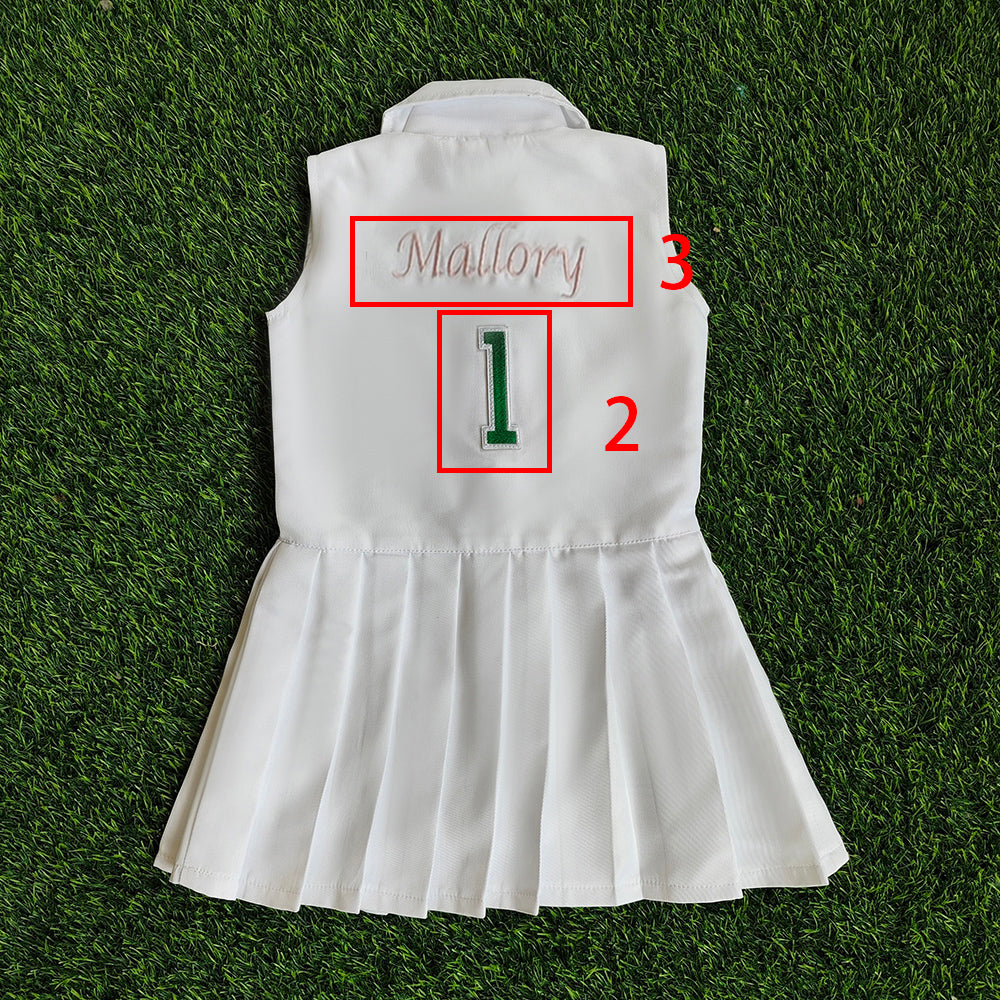 Personalized Golf Toddler Caddy Dress Infant Golf White Outfit Baby Golf 1st Birthday Dress Machine Embroidered Golf Dress Children's Jumpsuit