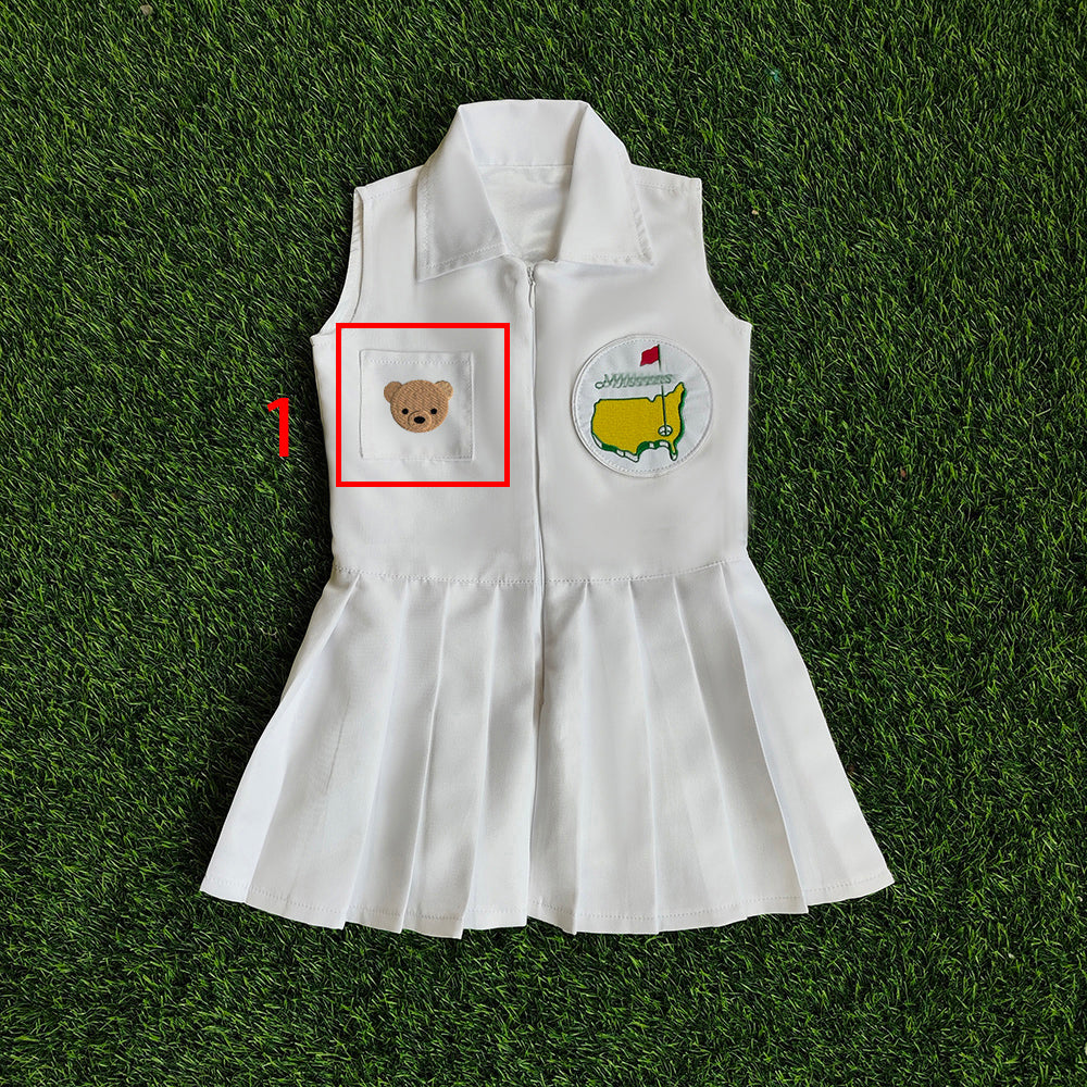 Personalized Golf Toddler Caddy Dress Infant Golf White Outfit Baby Golf 1st Birthday Dress Machine Embroidered Golf Dress Children's Jumpsuit