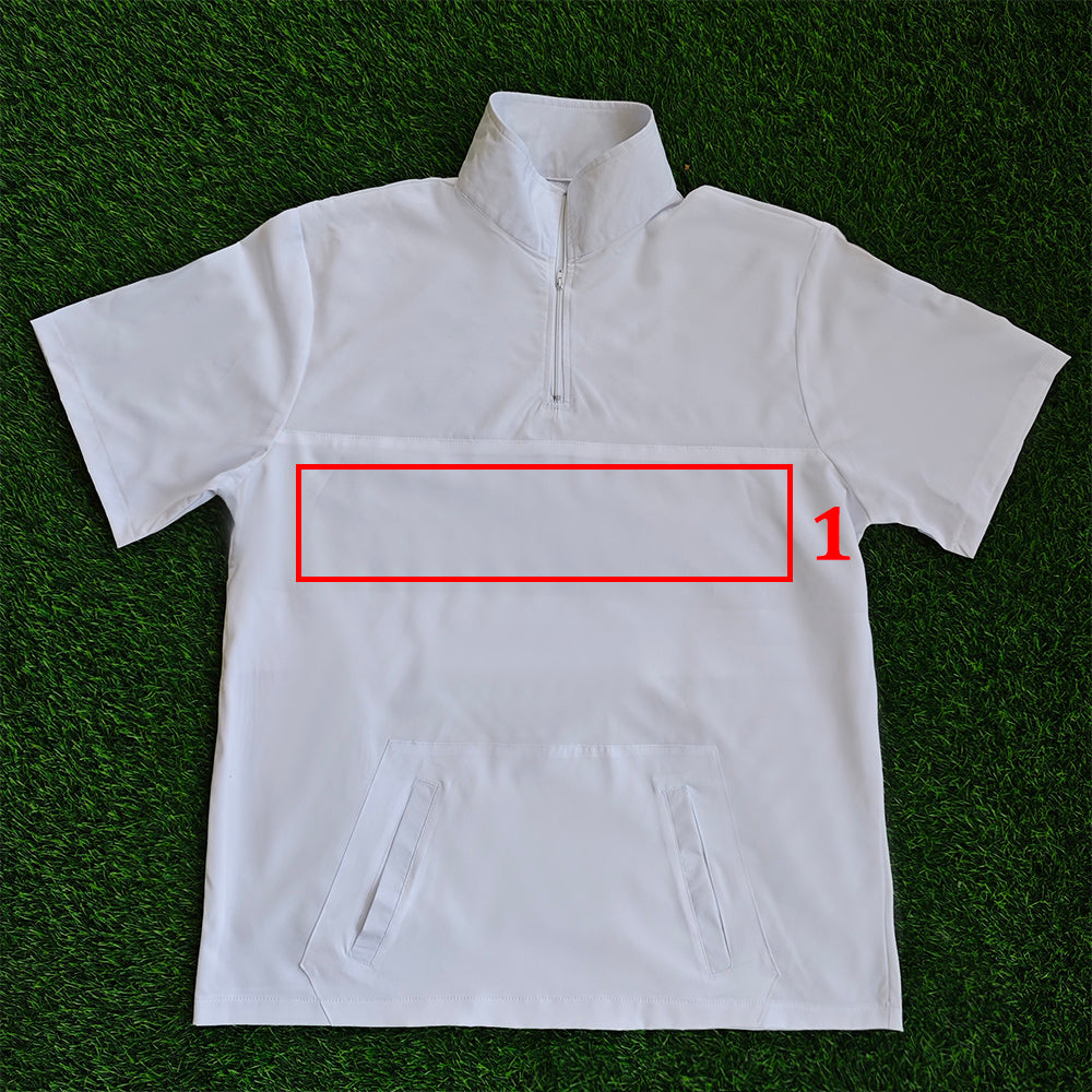 white half zipper turtleneck golf short sleeve shirt on grass background