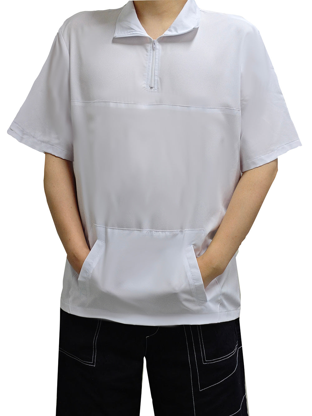 White half zipper turtleneck short sleeve golf shirt with front pocket