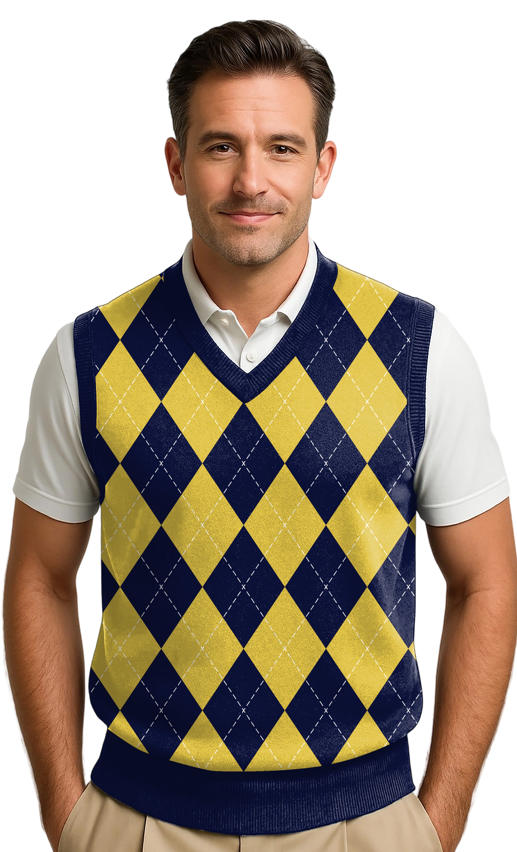 Men's Argyle Wool Sweater Vest - Mens Navy/Yellow
