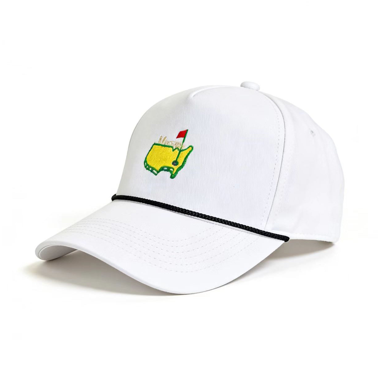 Custom embroidered vintage white snapback hat with golf design and adjustable fit