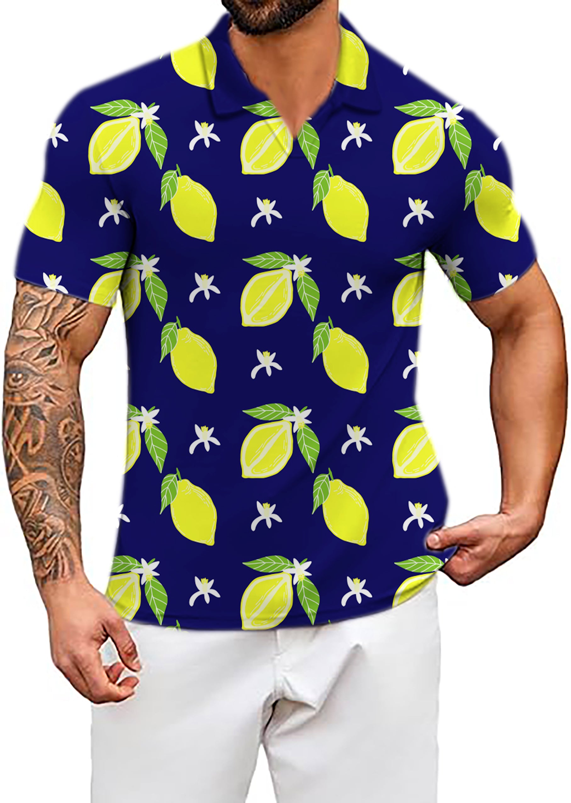 Men's Zesty lemon V Neck Golf Polo Shirts