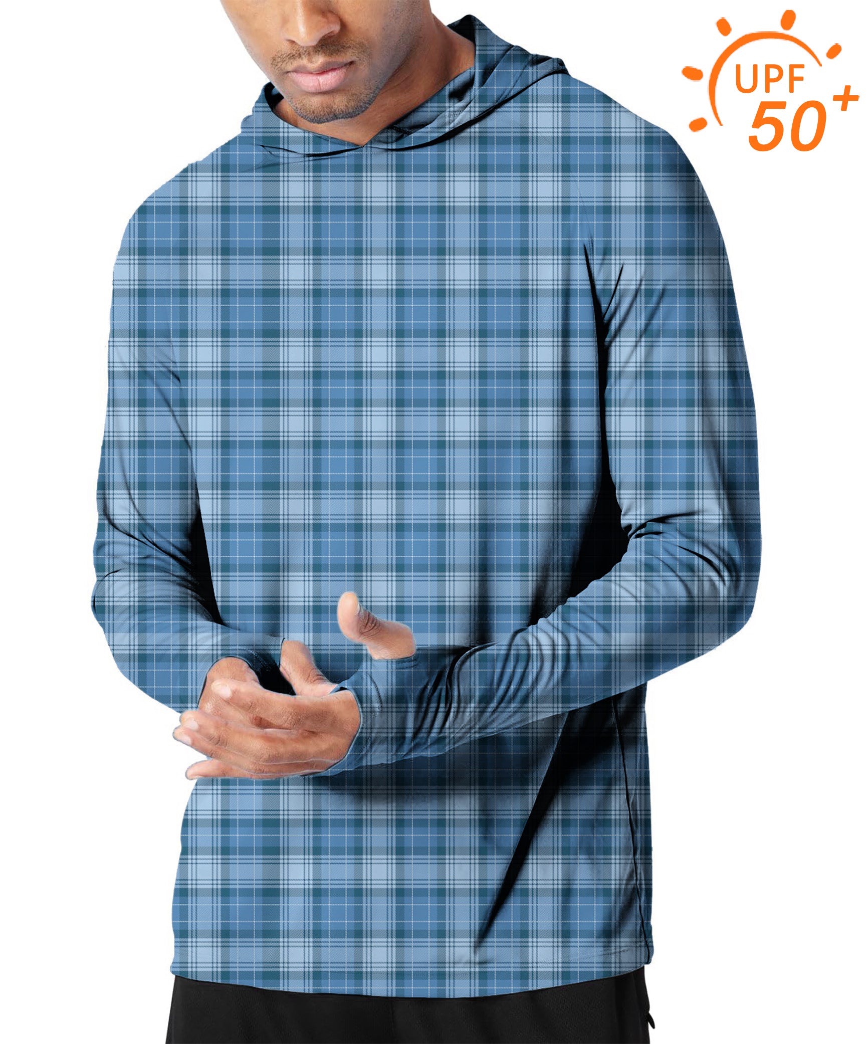 Men's Outdoor Blue grid Golf Sun Protection Slim Fit hoodies