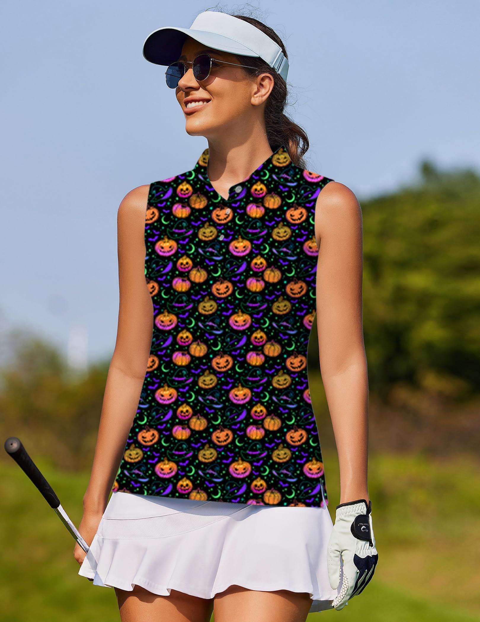 Women's Neon Magical Pumpkin golf Sleeveless polo