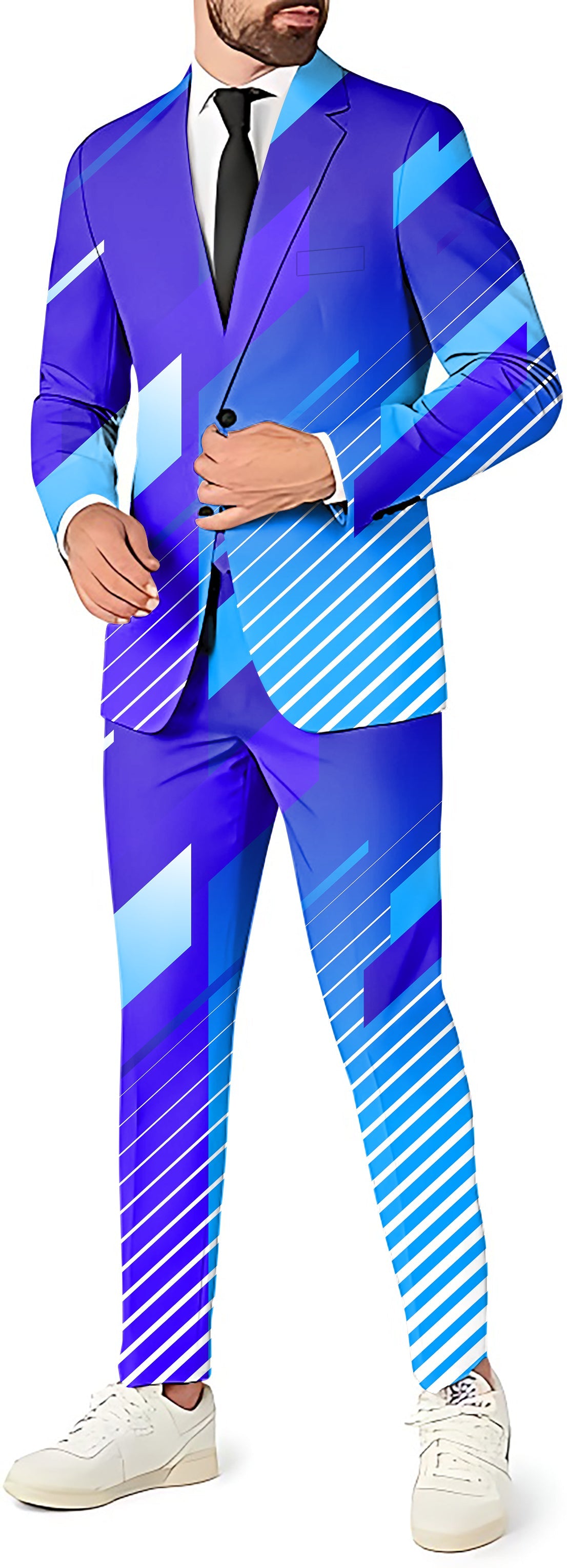 blue sport team men's blazer pants and vest party suit set with modern tailored cut