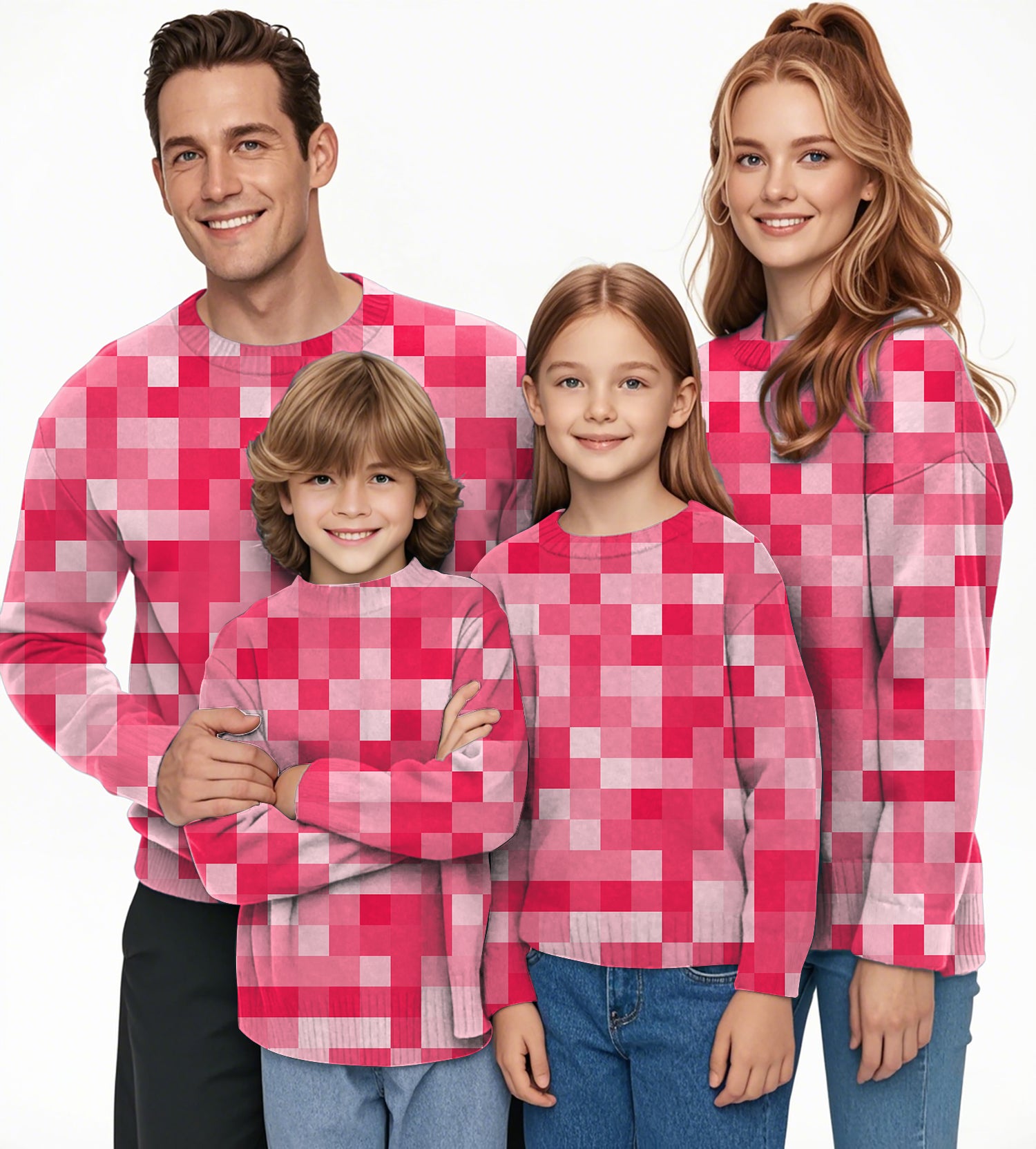 Light Red Pixel Big Crewneck Pullover Ugly Sweater Men Women boy girl family