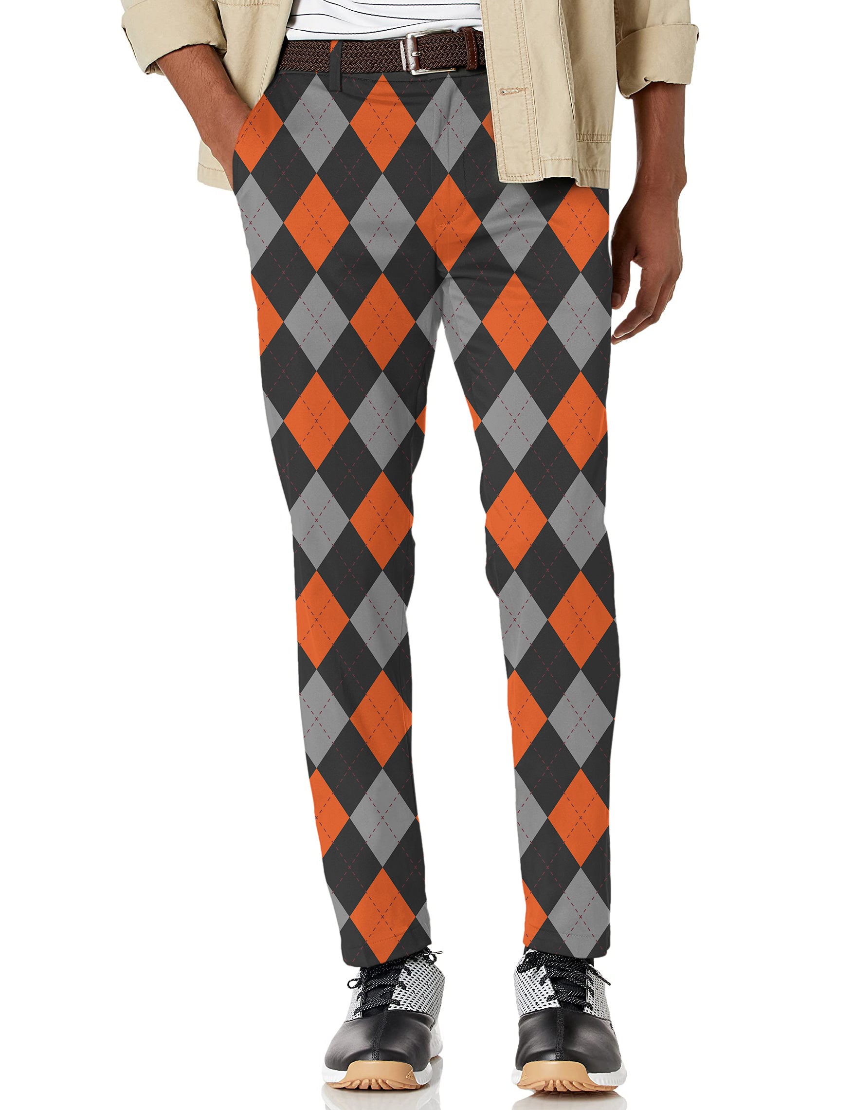 Men's Halloween Black Red Argyle Stretch Golf Pants