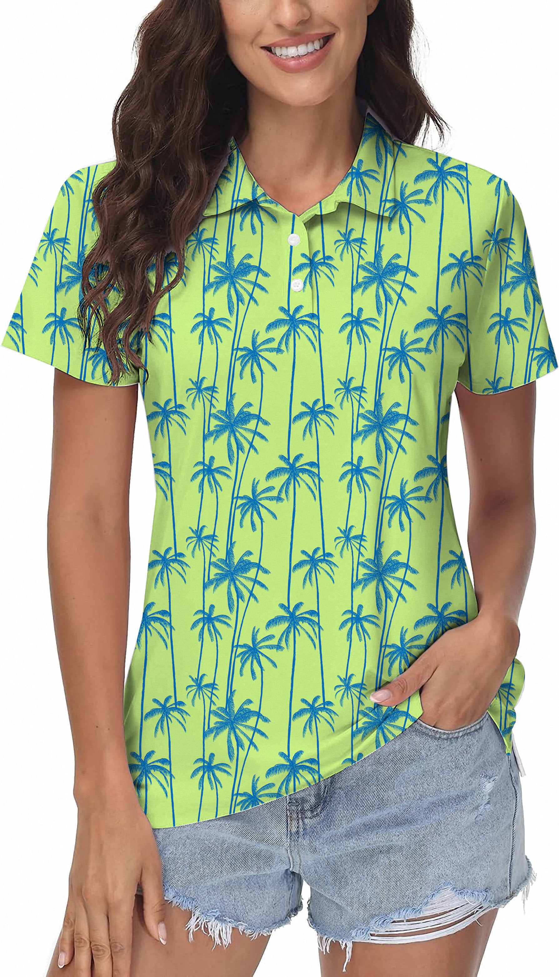 Green And Blue Coconut Trees Women's Golf Polo
