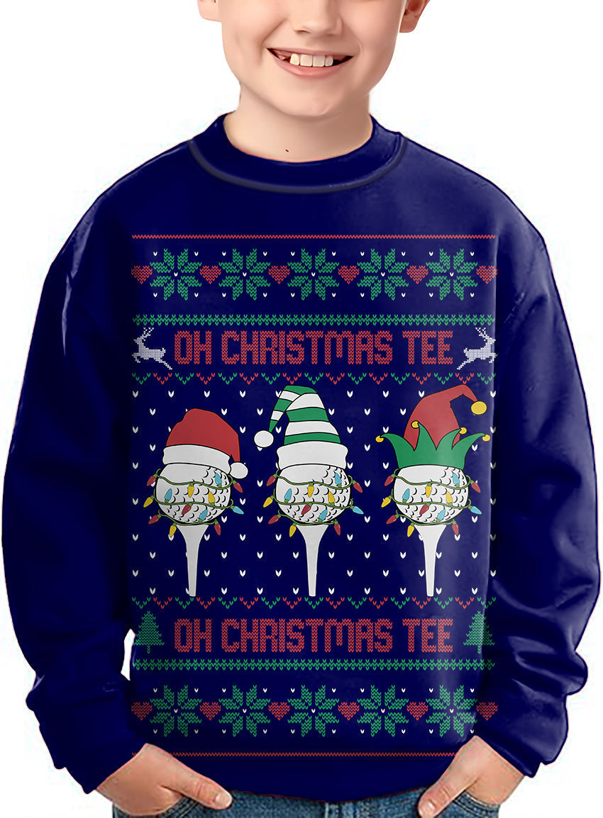 Navy-Christmas custom face crewneck pullover kids ugly sweater with festive golf-themed design