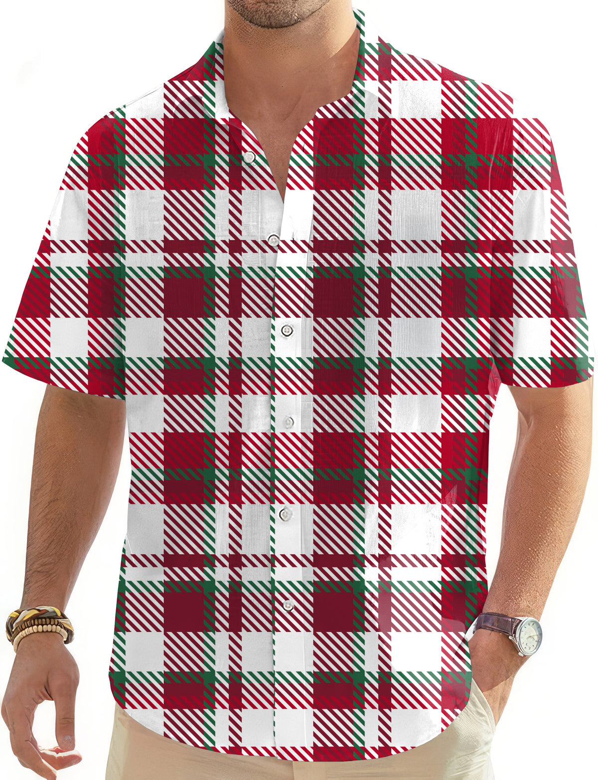 Christmas stripes Men's Golf Hawaiian Shirts Button Down Shirt
