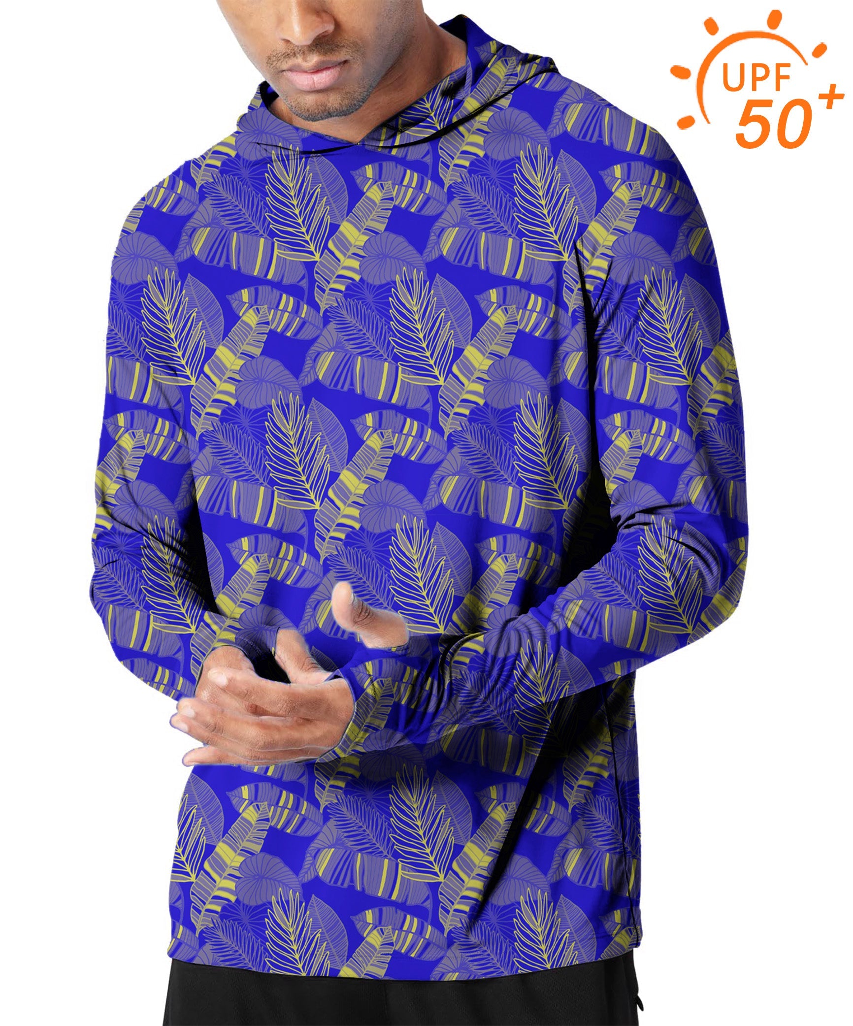 Men's outdoor palms yellow slim fit hoodie with UPF 50+ sun protection and breathable fabric