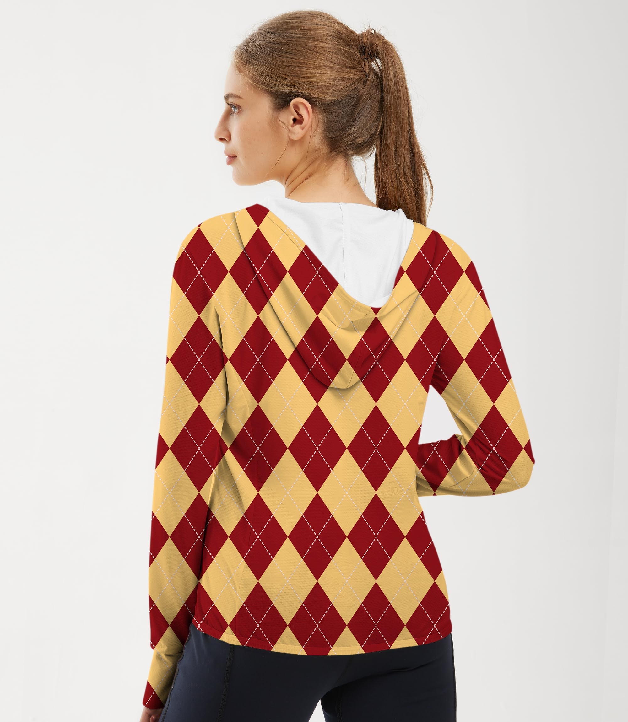 Women's outdoor slim fit argyle golf hoodie with sun protection and thumb holes