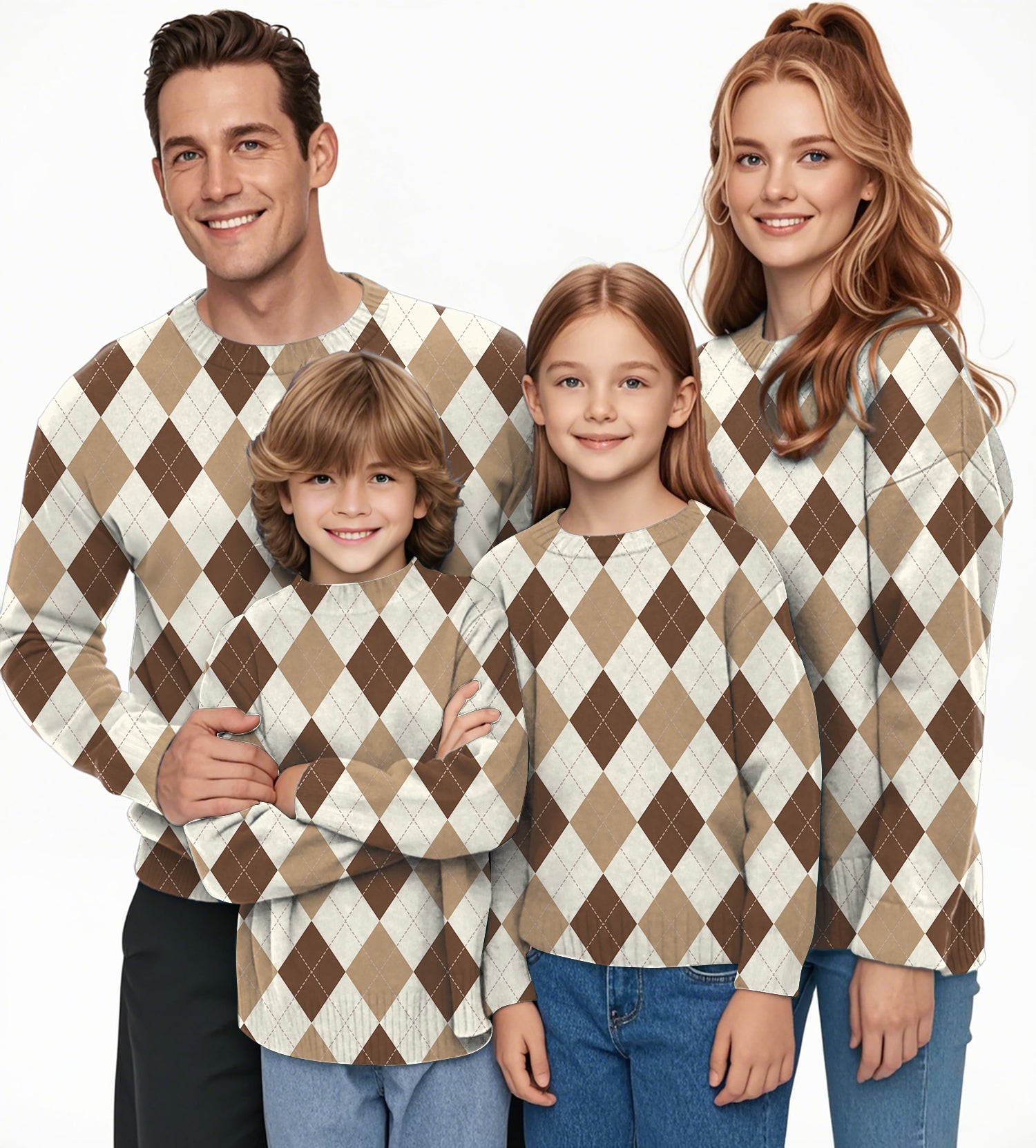 brown Argyle Crewneck Pullover Ugly Sweater Men Women boy girl family