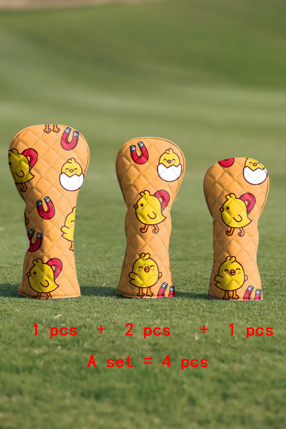Yellow chick Quilting Golf Cover Set Digital Printing Sewing The Perfect Gift For Your Favorite Team 4 Pcs Set