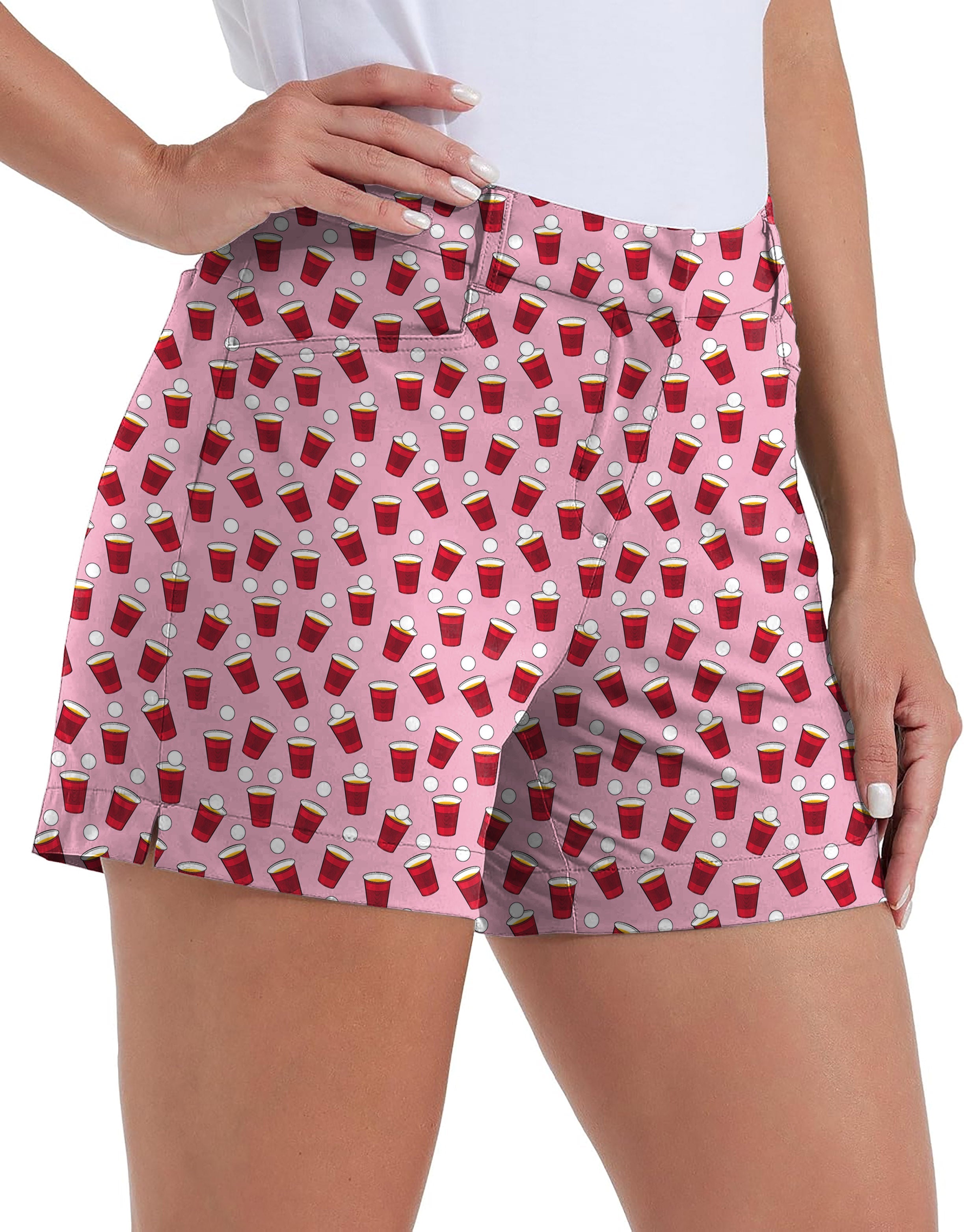 Women's quick-drying outdoor shorts with Red Solo Cup print and pockets
