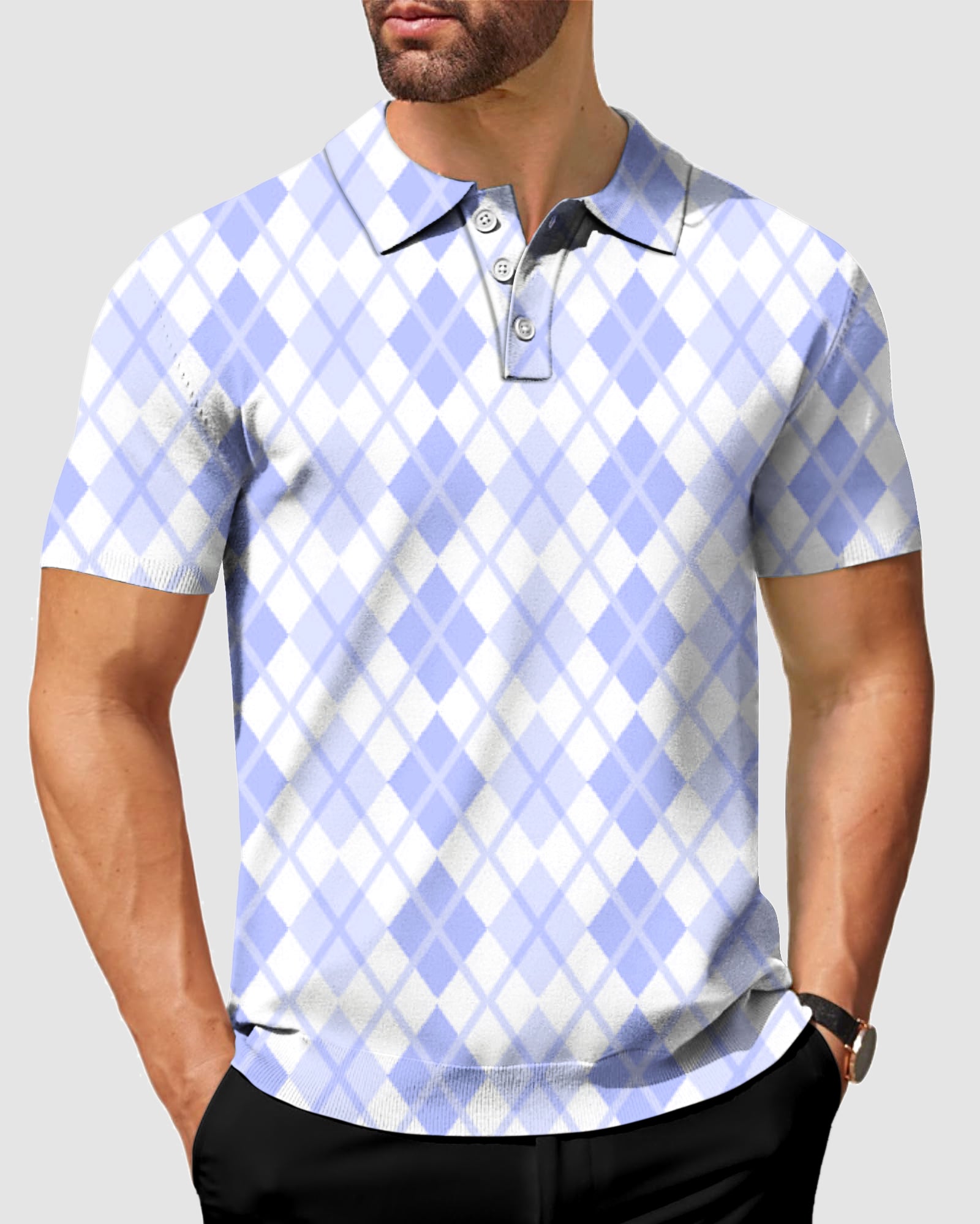 Argyle Men's purple grid golf polo