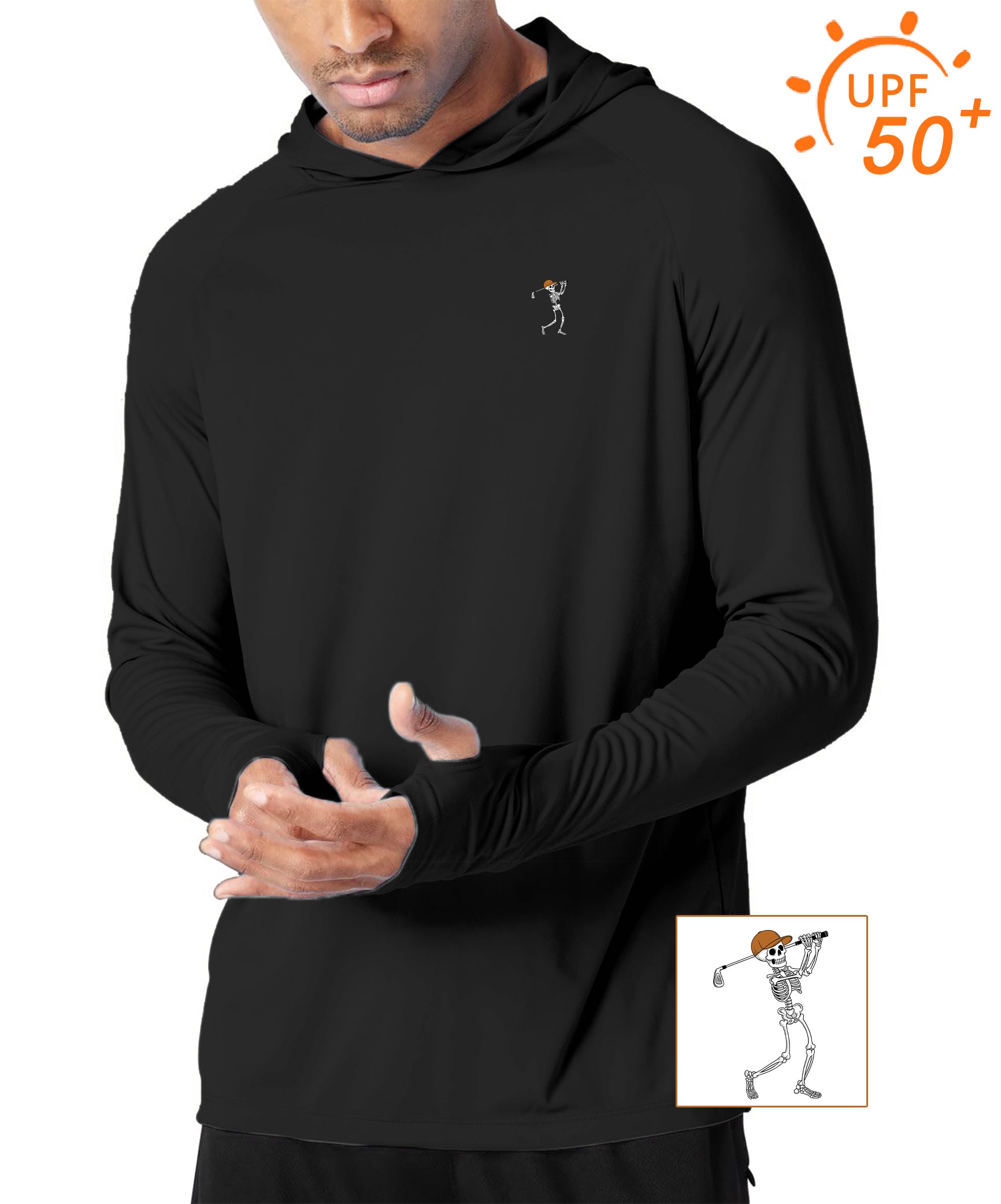 Men's Outdoor Pumpkin Black Halloween Skeleton Golf Golf Sun Protection Slim Fit  hoodies