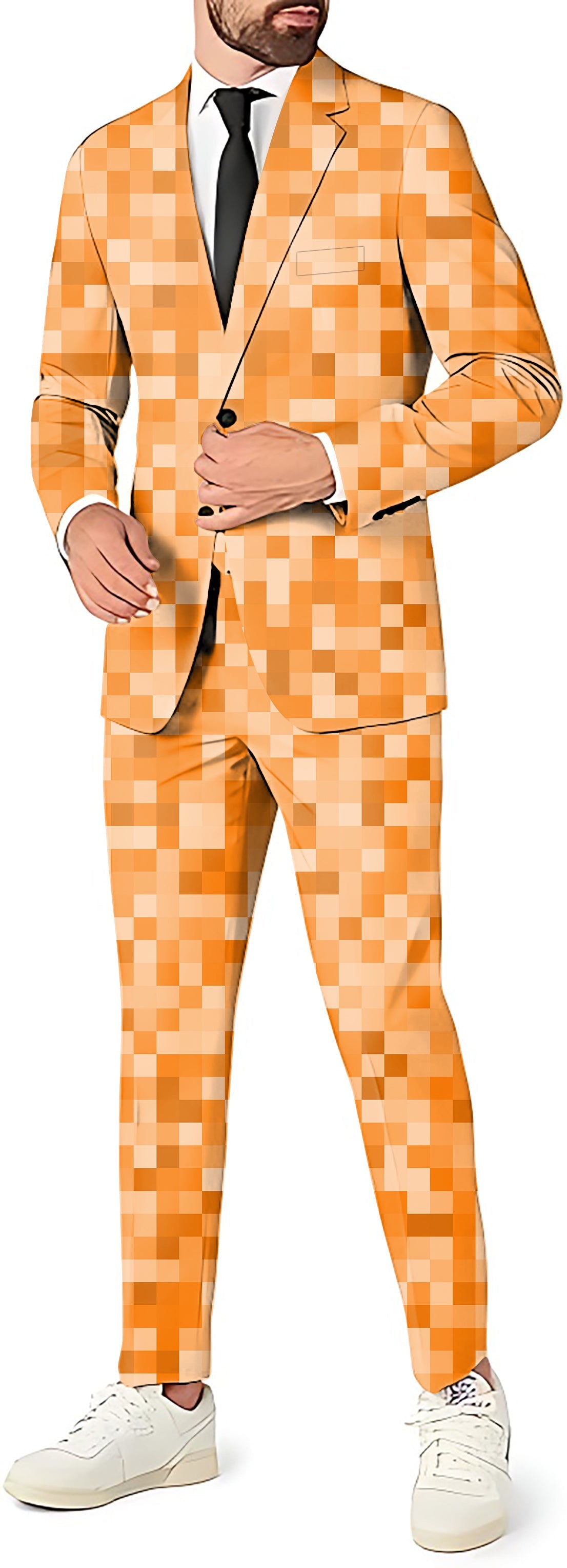 Orange pixel big men's party costume blazer and pants set
