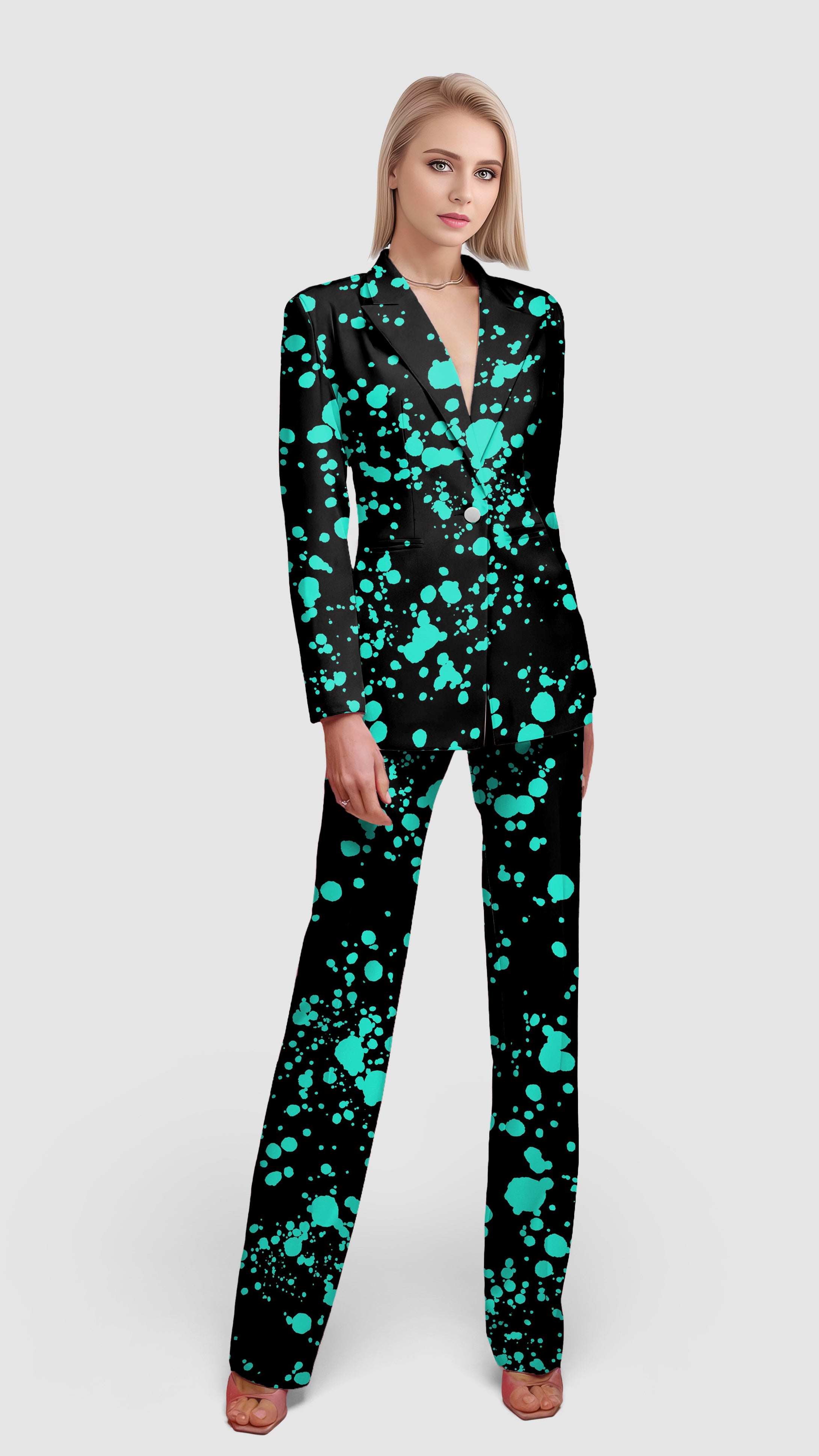 Lake Blue spot-Women's Blazer Casual Work Office Blazer Suit set