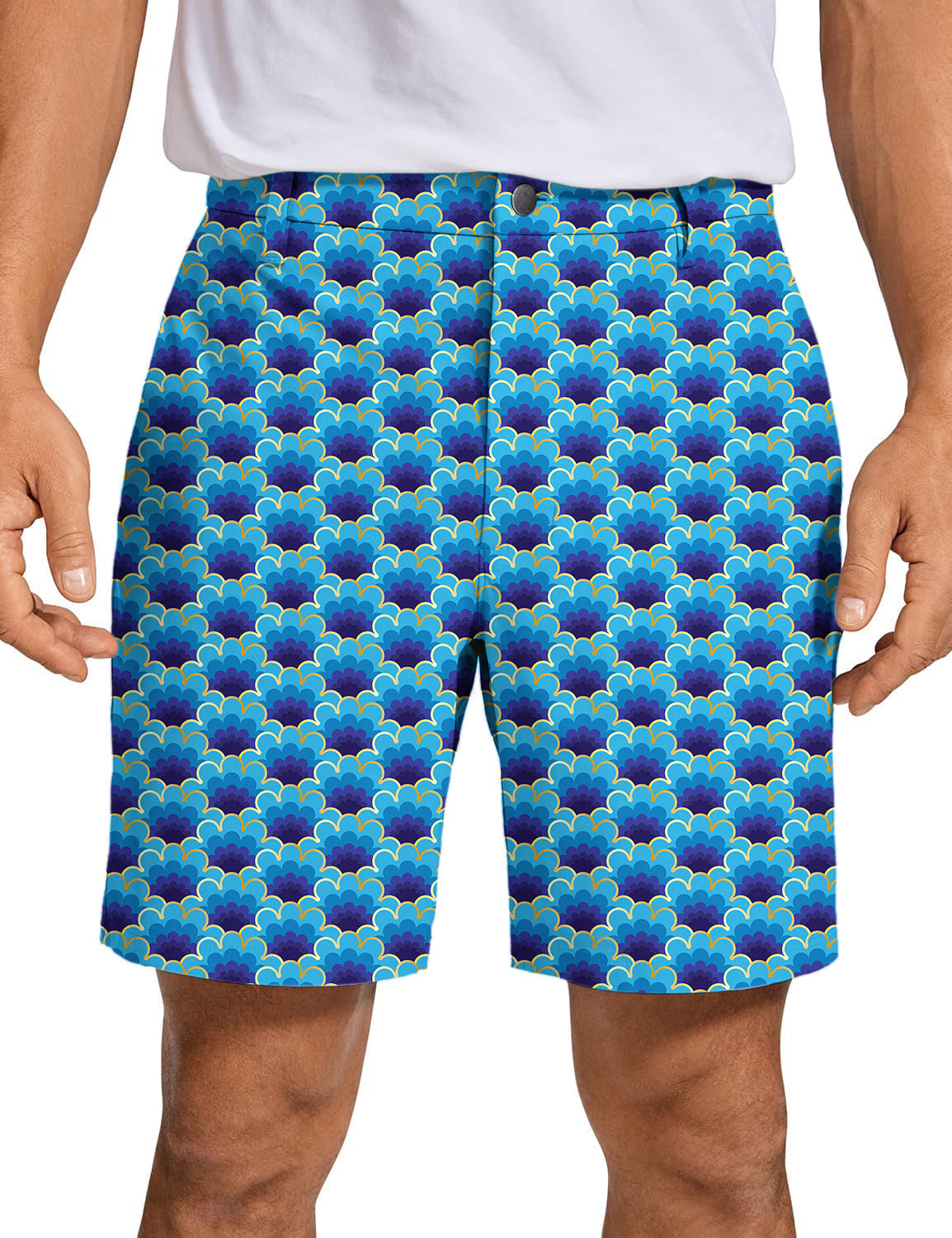 Men's blue clouds with golden edge Golf Shorts