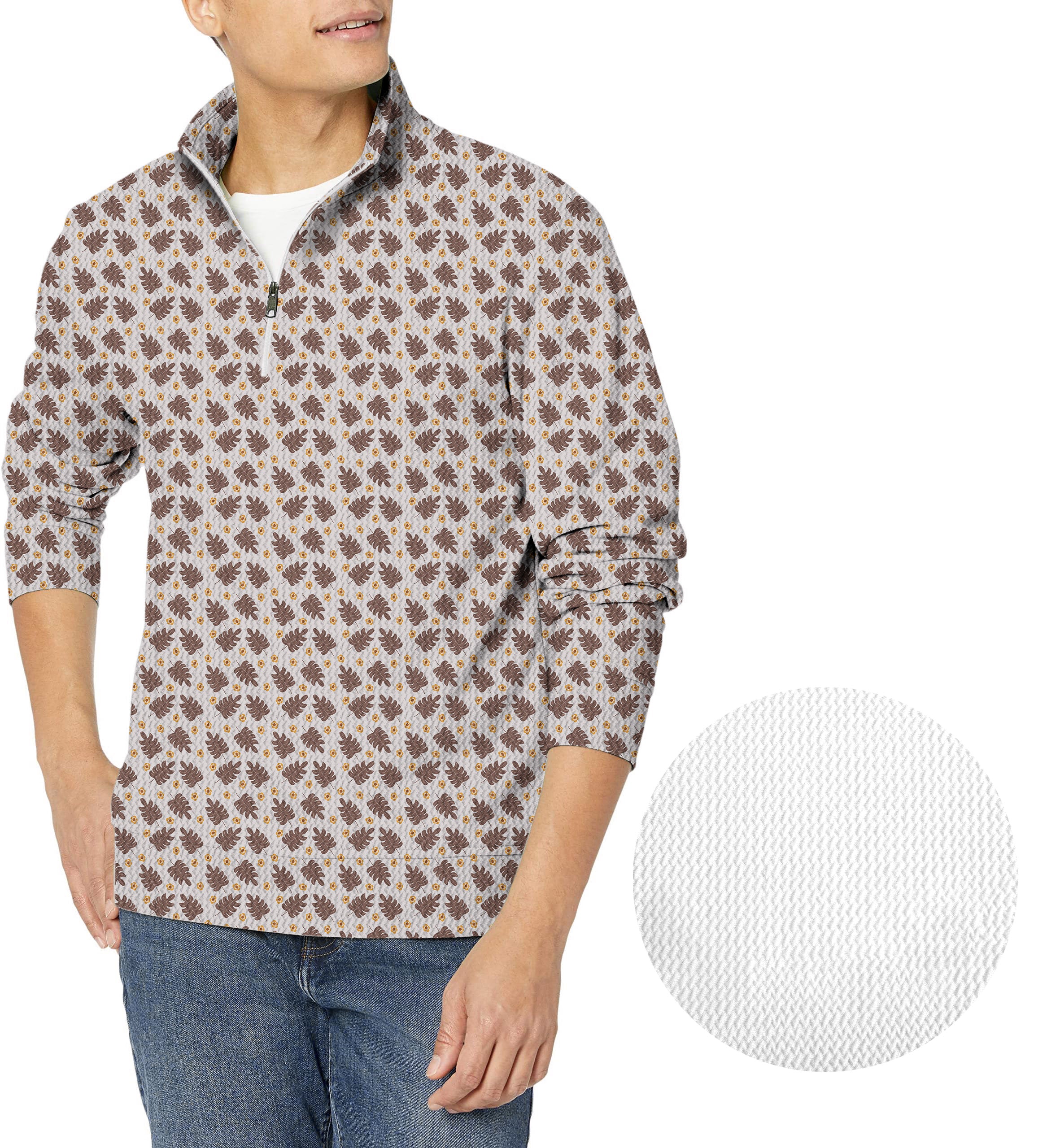 brown palm leaf-Men's Golf Waffle Zipper Pullover limited edition
