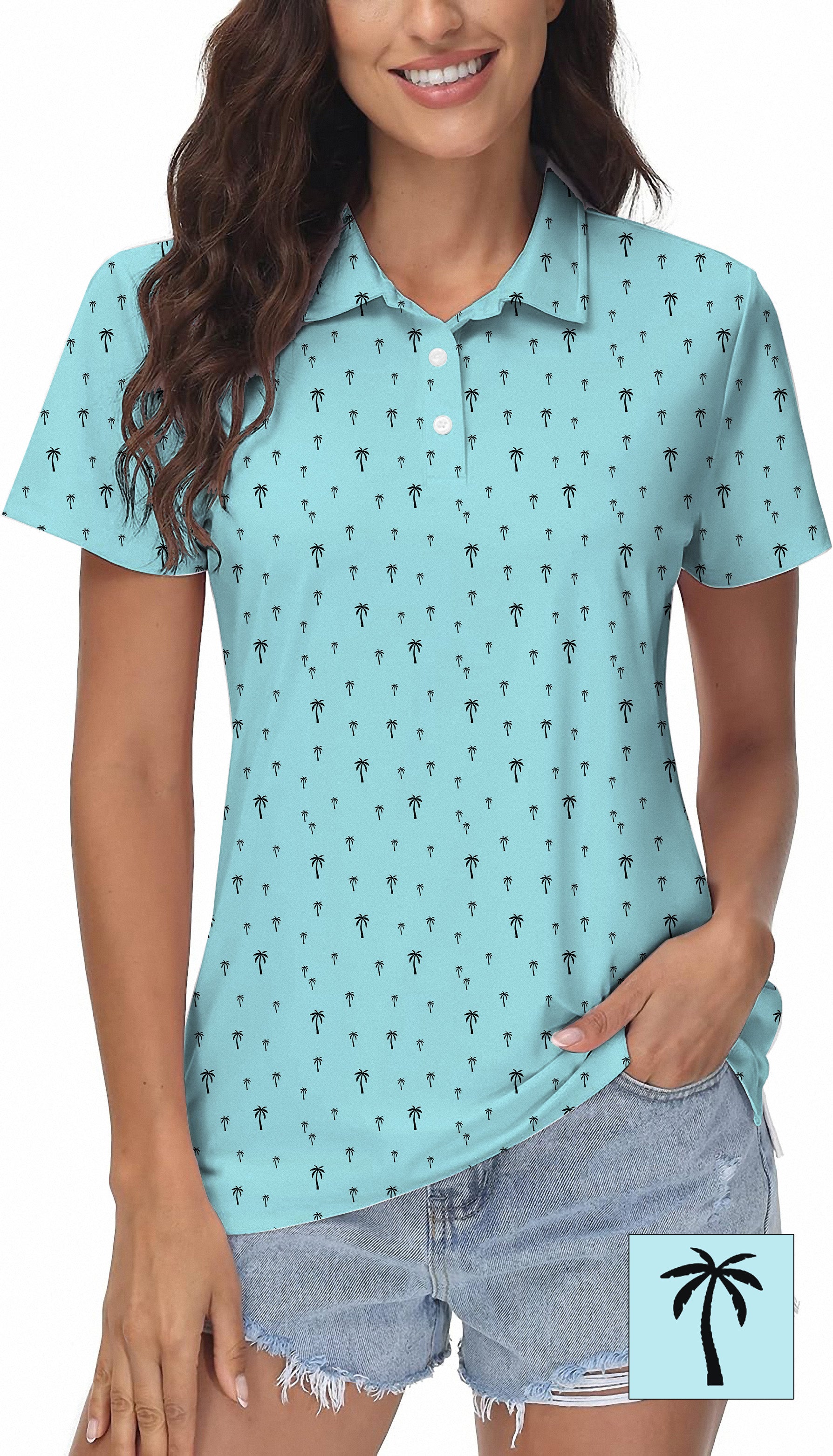 light blue palm Women's Golf Polo Custom The Background Color