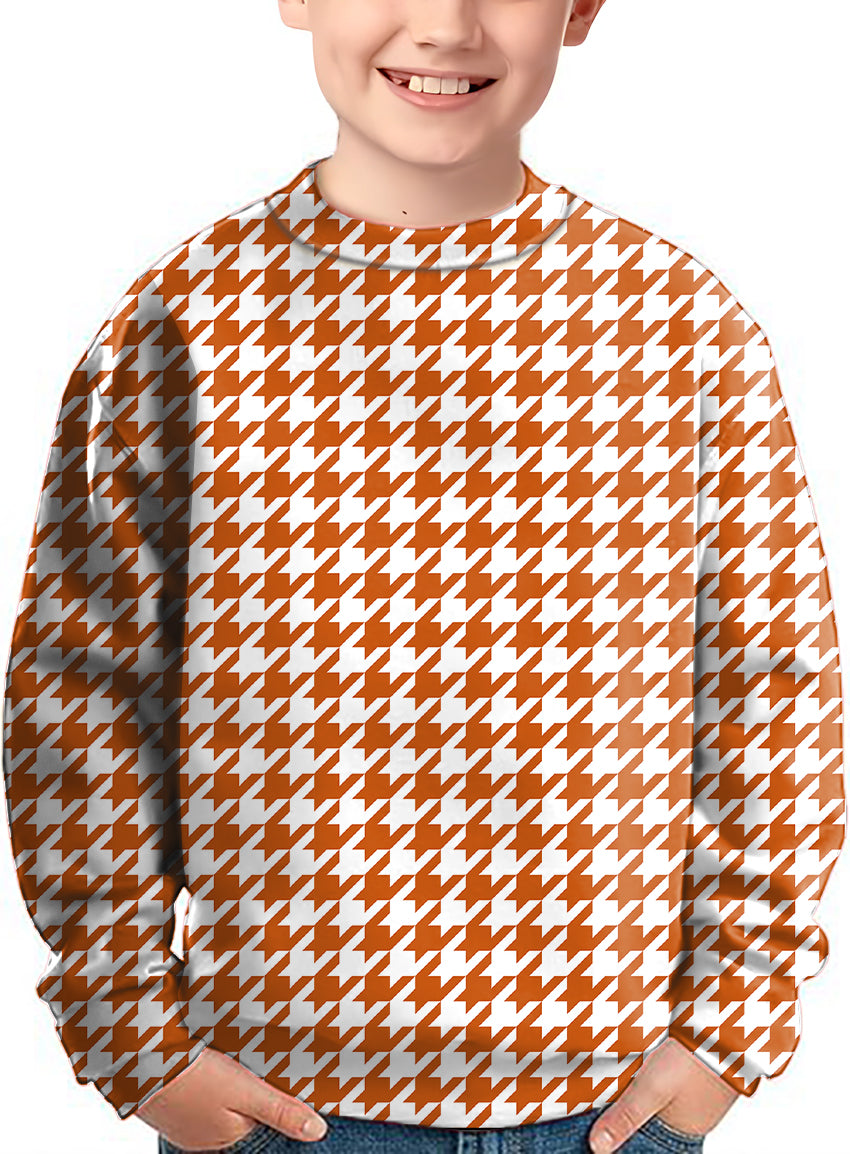 Halloween yellow and white houndstooth Crewneck Pullover Kids Ugly Sweater