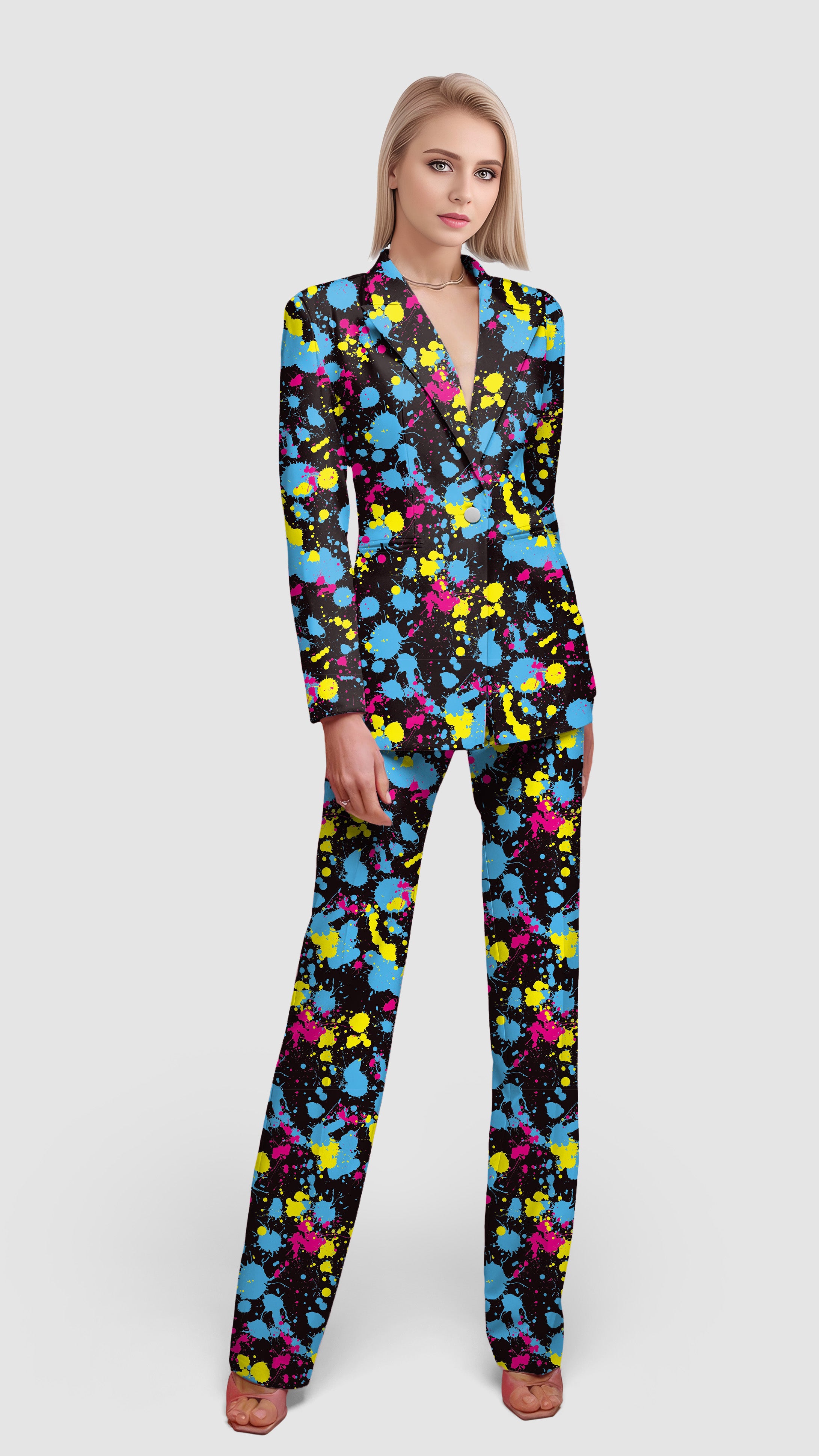 V2 Paint Splatter-Women's Blazer Casual Work Office Blazer Suit set