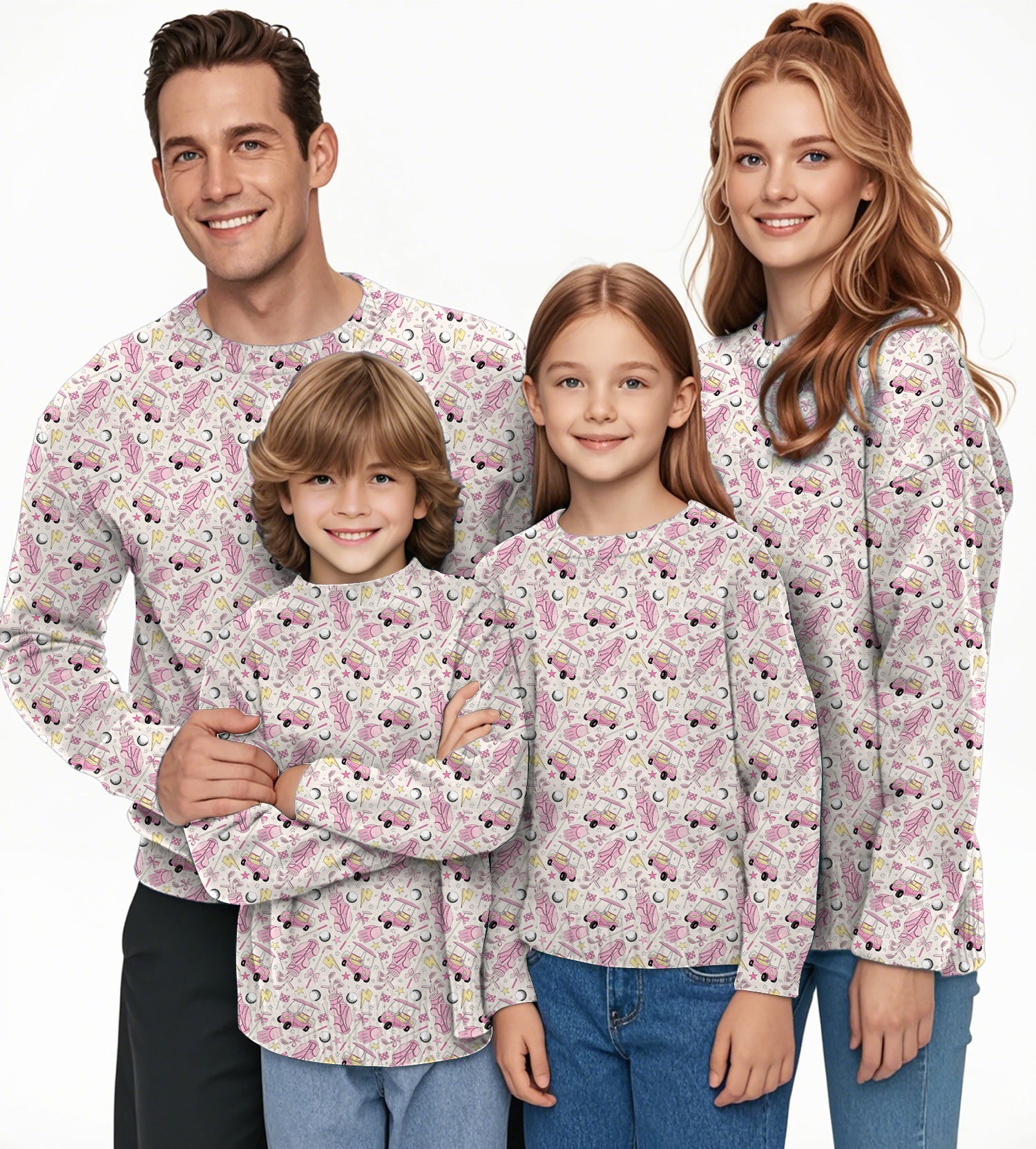 Pink Golf Cartoon Crewneck Pullover Ugly Sweater Men Women boy girl family