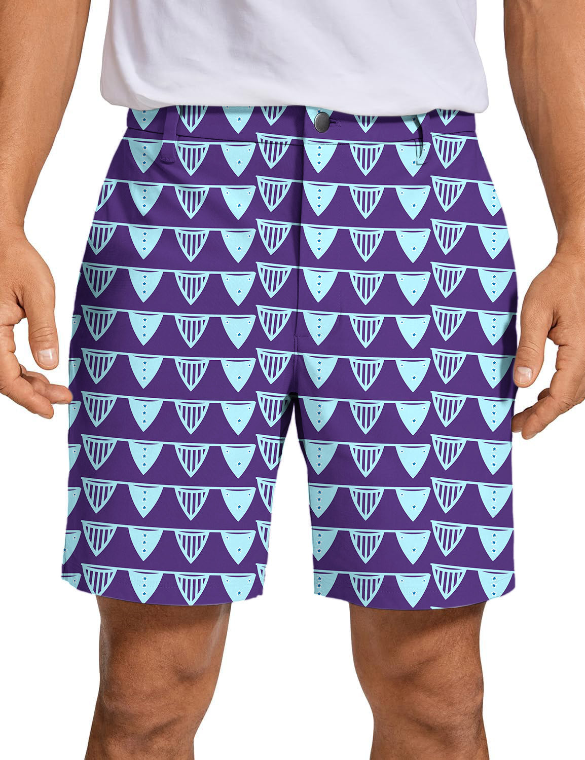 Men's Blue Flag limited edition golf shorts with blue patterned design and advanced performance fabric