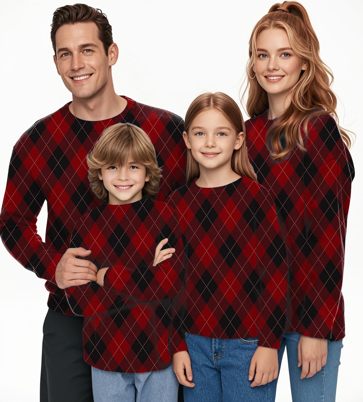 red Argyle Crewneck Pullover Ugly Sweater Men Women boy girl family