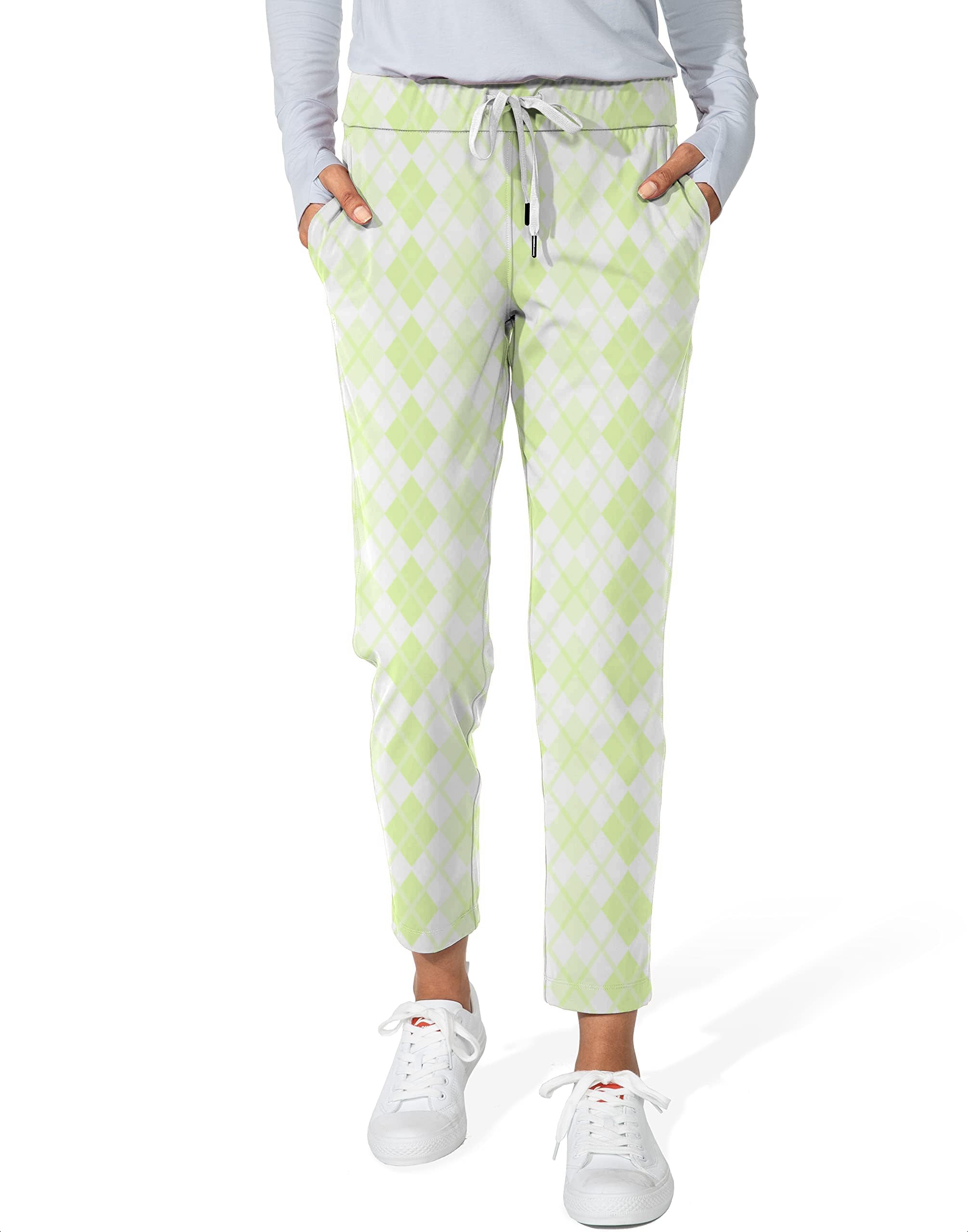 green grid-Women's 7/8 Stretch Ankle Golf Pants